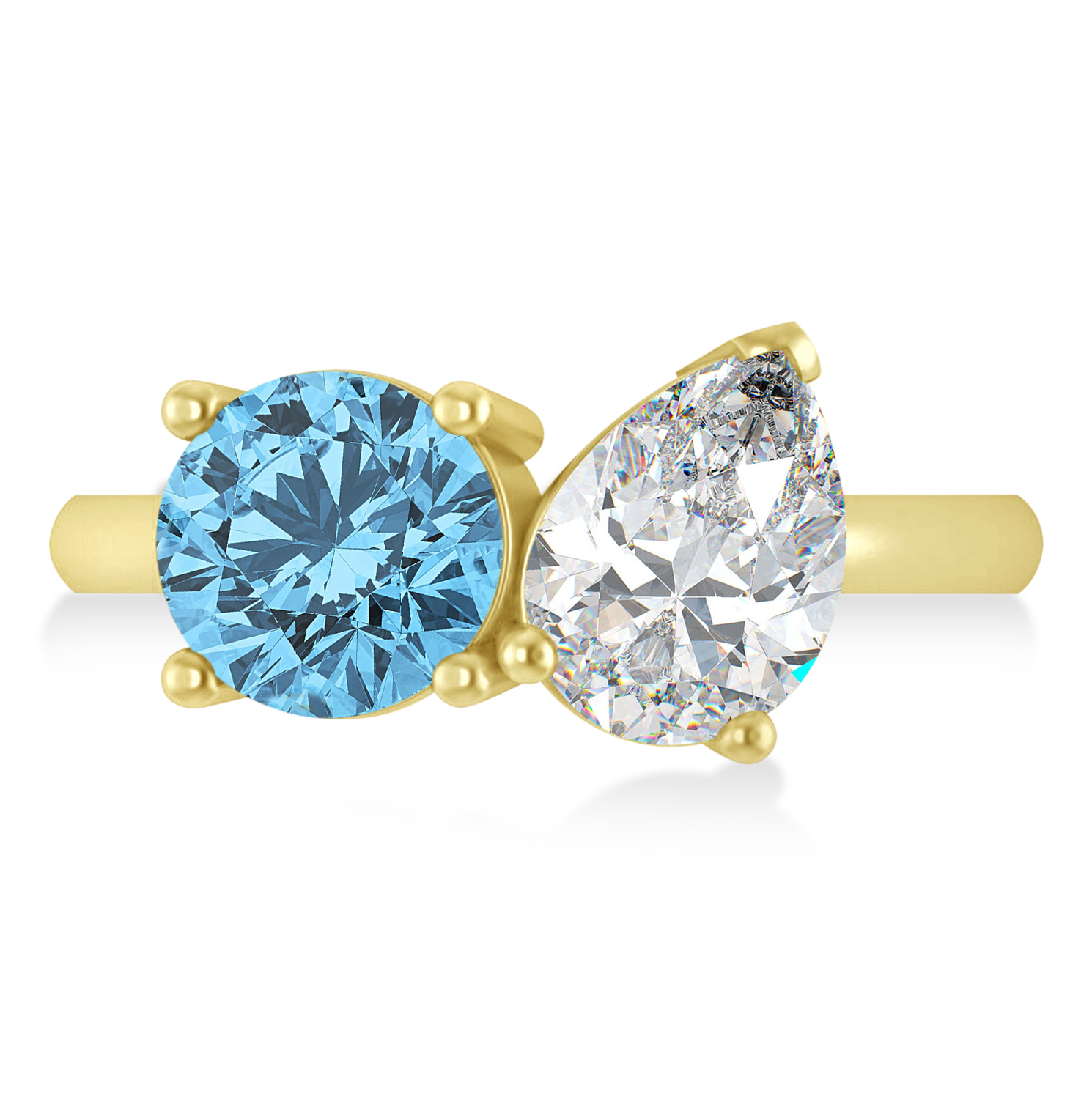 Round/Pear Diamond & Blue Topaz Toi et Moi Ring 14k Yellow Gold (4.00ct)