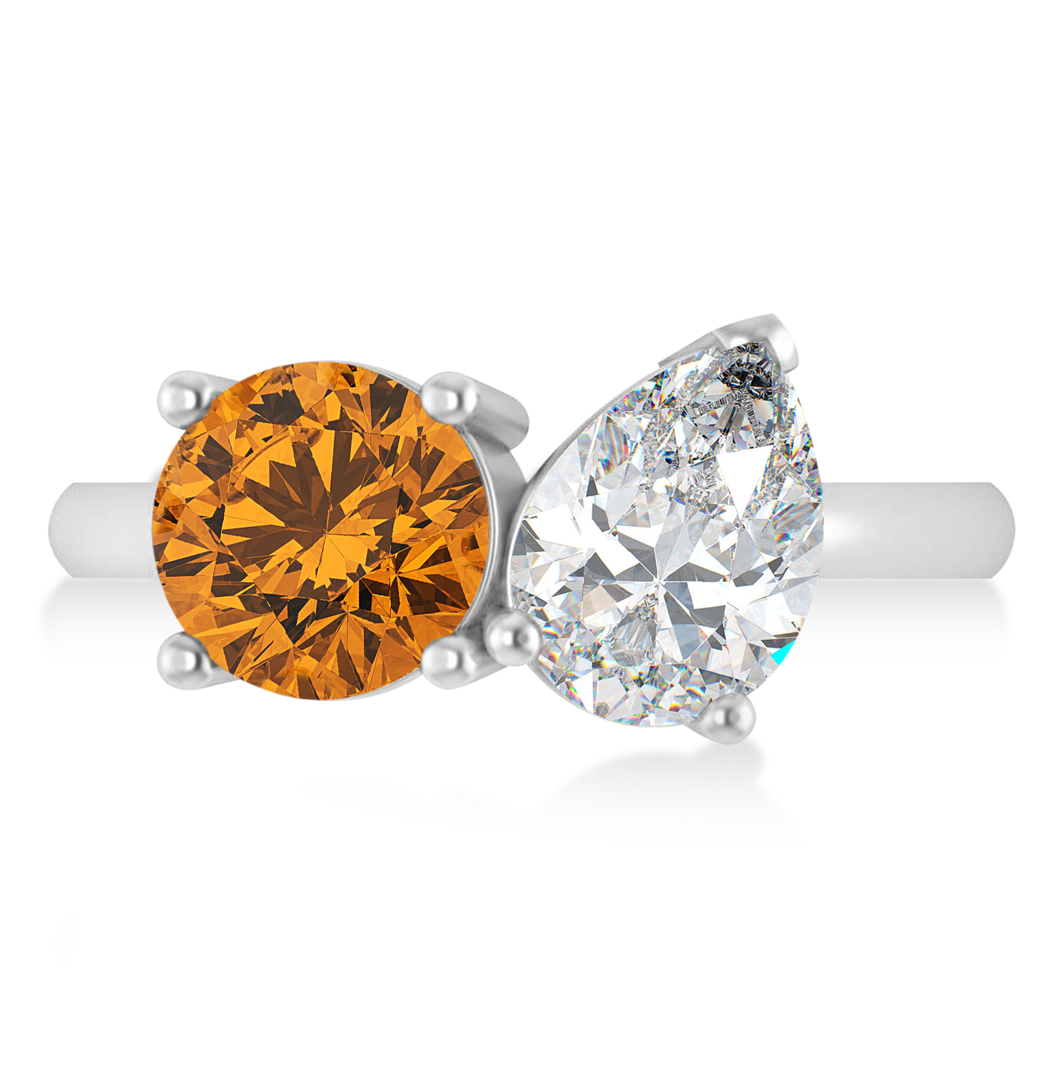 Round/Pear Diamond & Citrine Toi et Moi Ring Platinum (4.00ct)