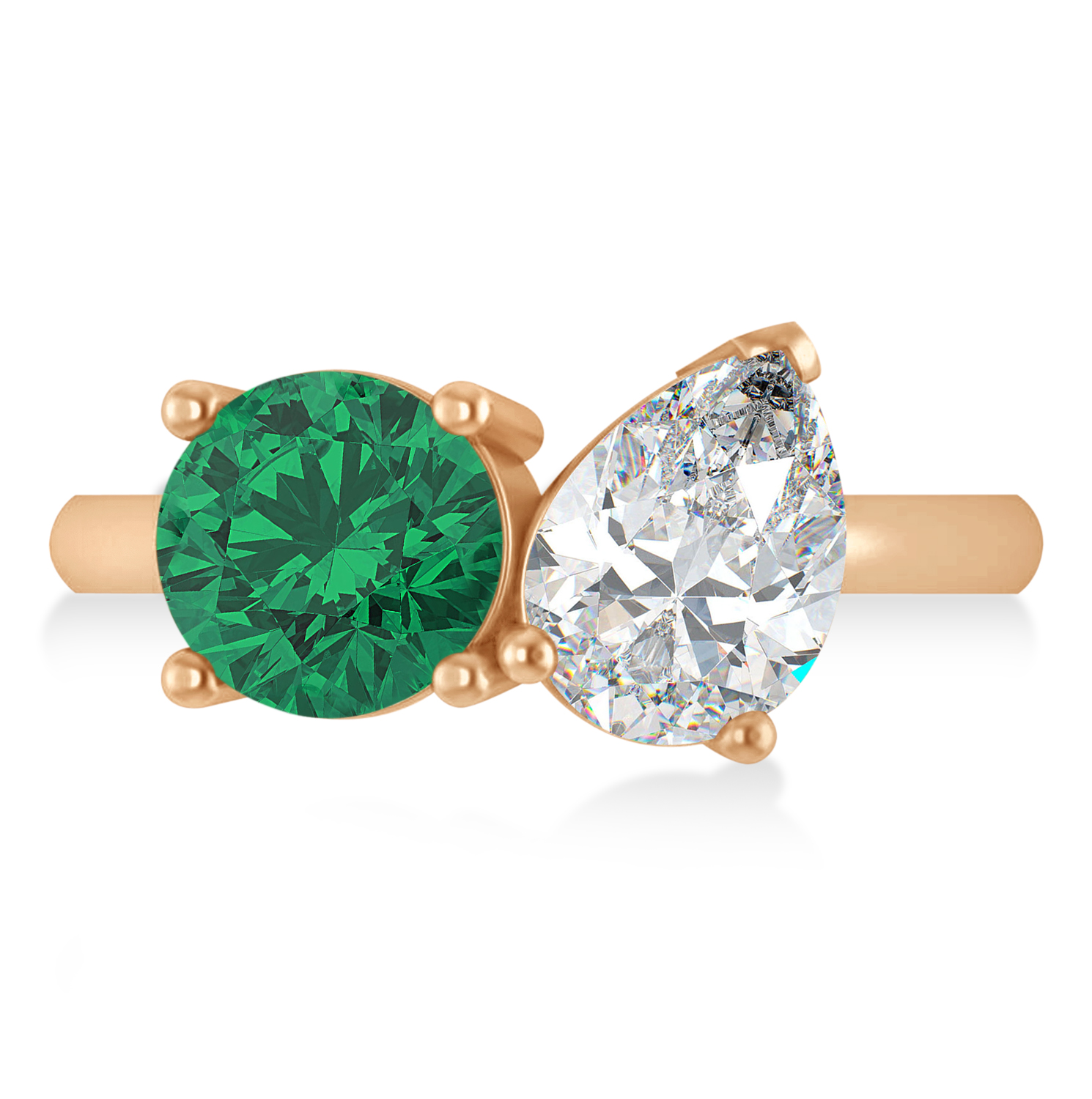 Round/Pear Diamond & Emerald Toi et Moi Ring 14k Rose Gold (4.00ct)