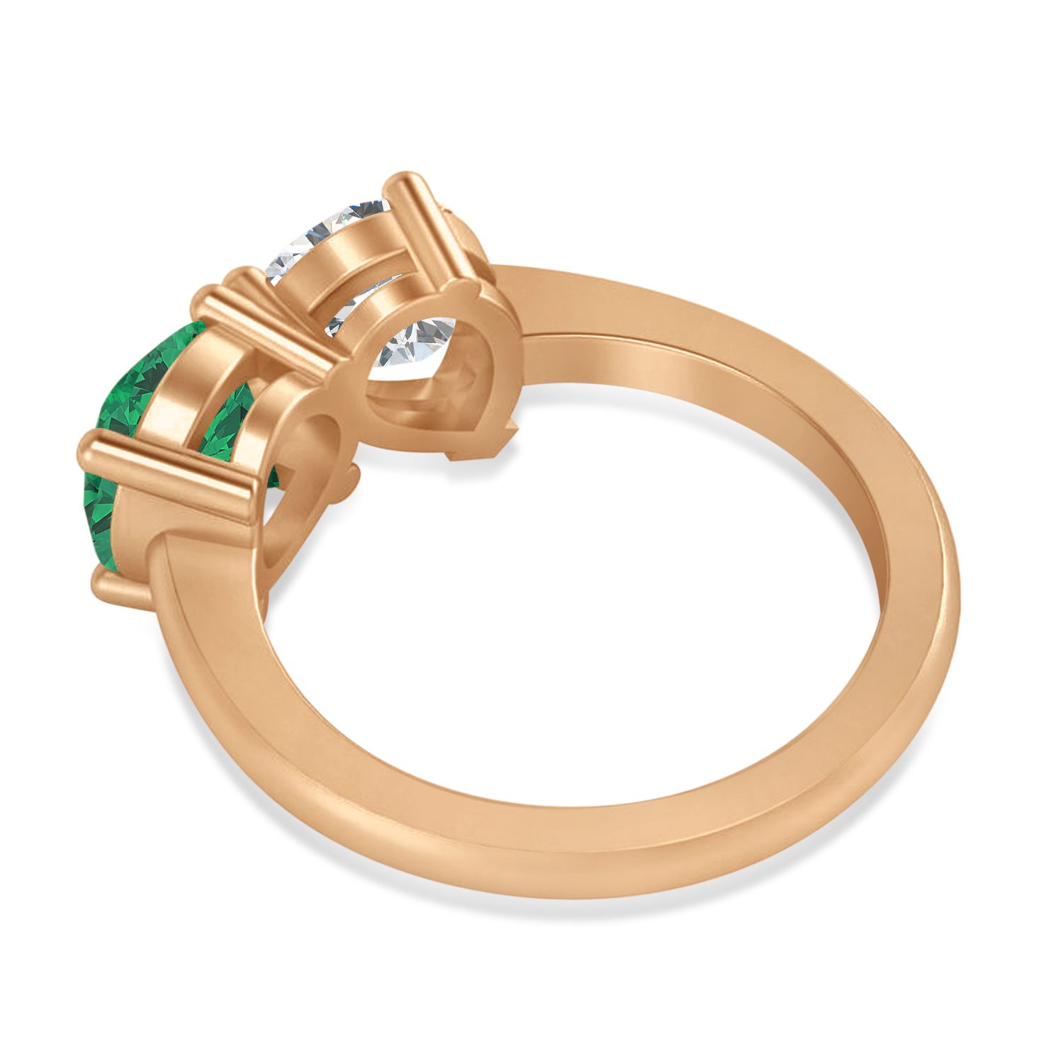 Round/Pear Diamond & Emerald Toi et Moi Ring 14k Rose Gold (4.00ct)