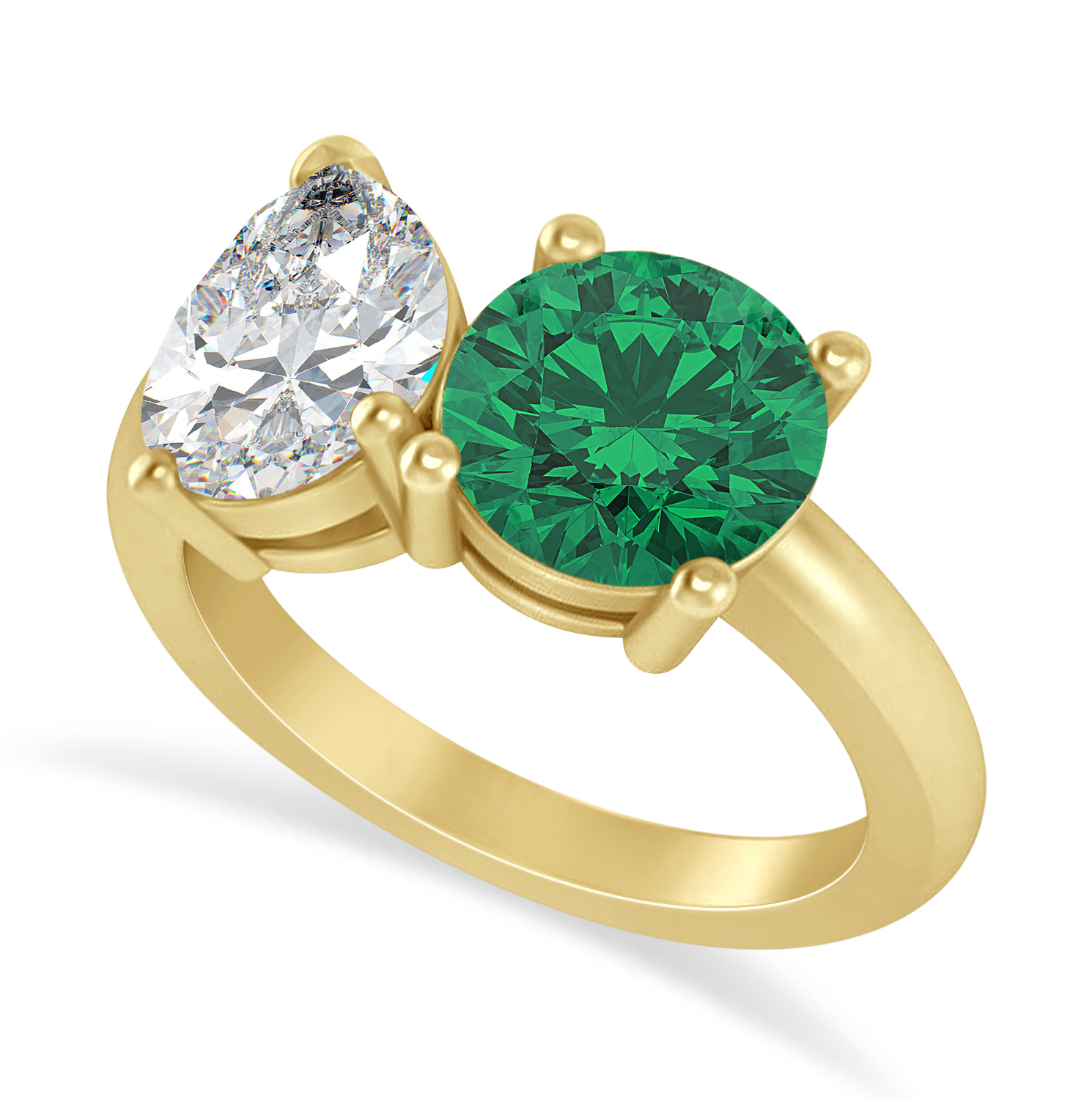 Round/Pear Diamond & Emerald Toi et Moi Ring 14k Yellow Gold (4.00ct)