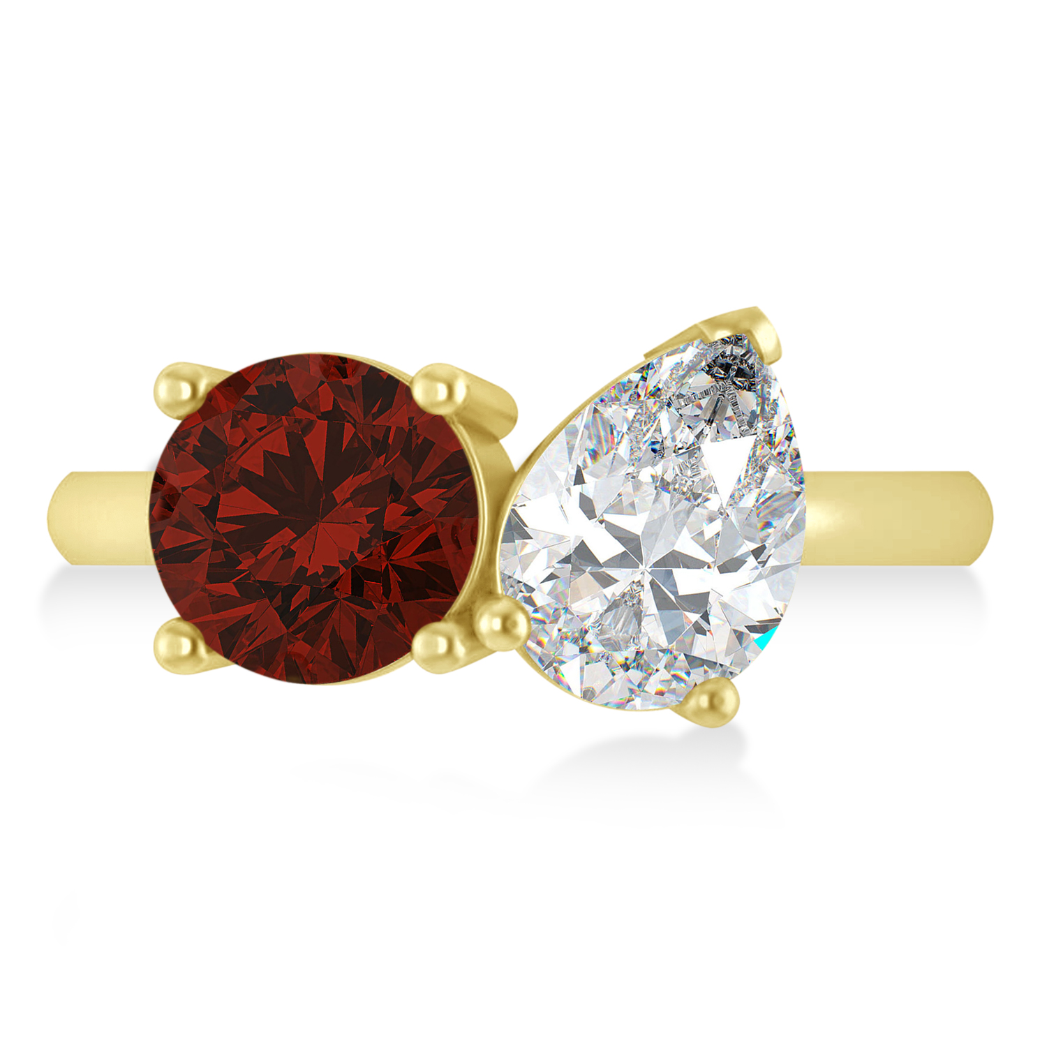 Round/Pear Diamond & Garnet Toi et Moi Ring 18k Yellow Gold (4.00ct)