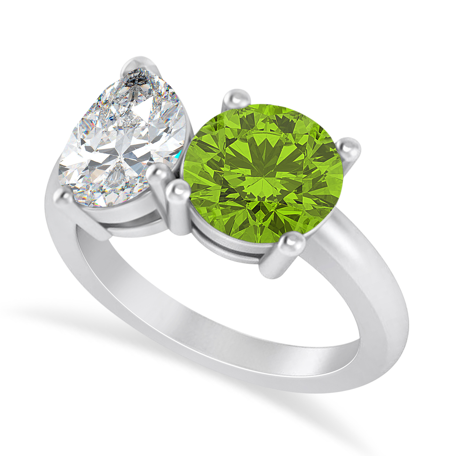 Round/Pear Diamond & Peridot Toi et Moi Ring 14k White Gold (4.00ct)