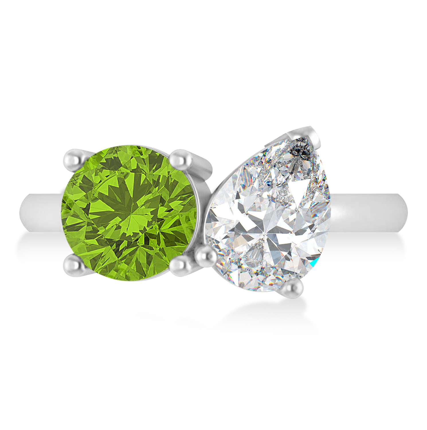 Round/Pear Diamond & Peridot Toi et Moi Ring 18k White Gold (4.00ct)