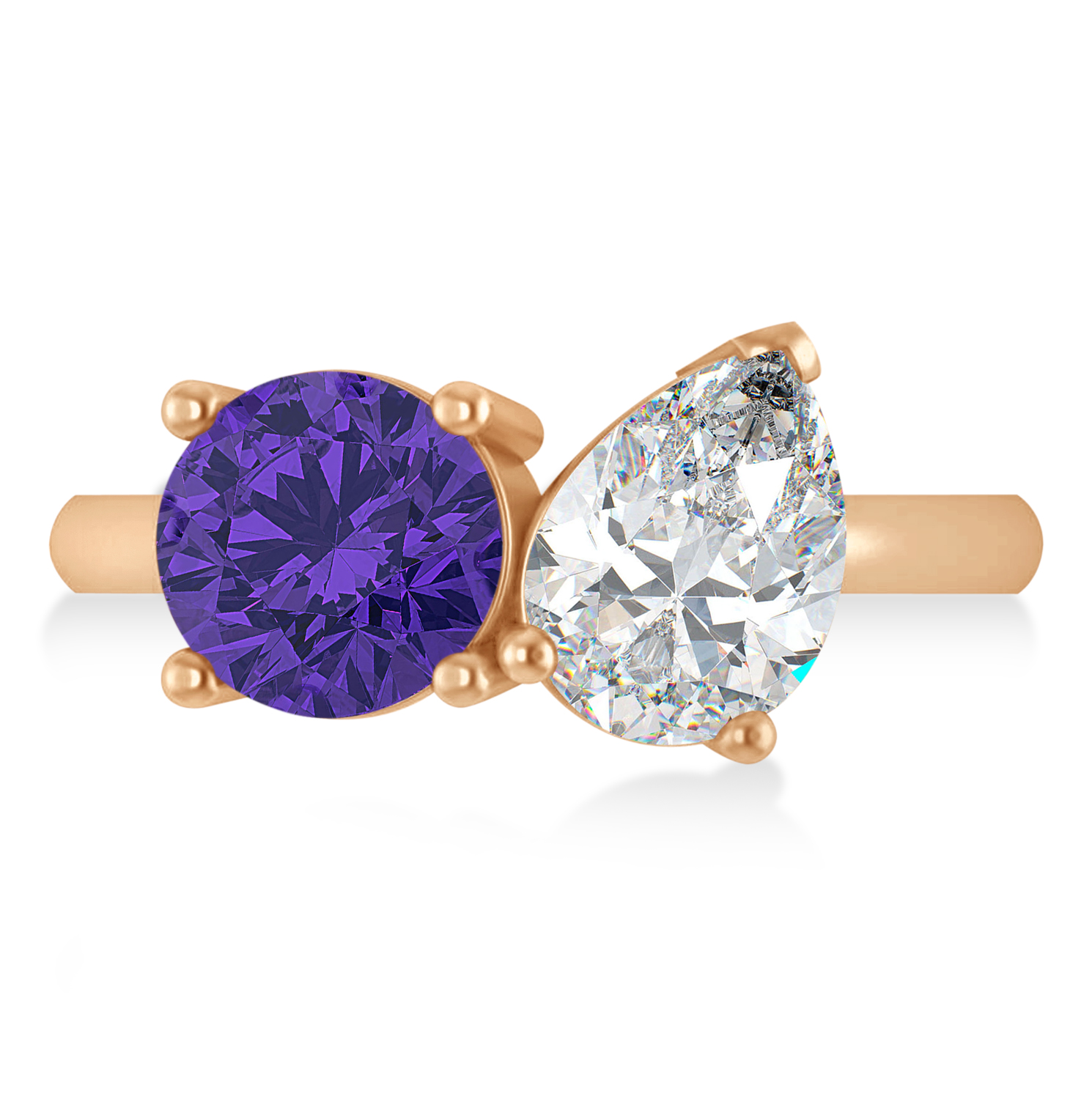 Round/Pear Diamond & Tanzanite Toi et Moi Ring 18k Rose Gold (4.00ct)