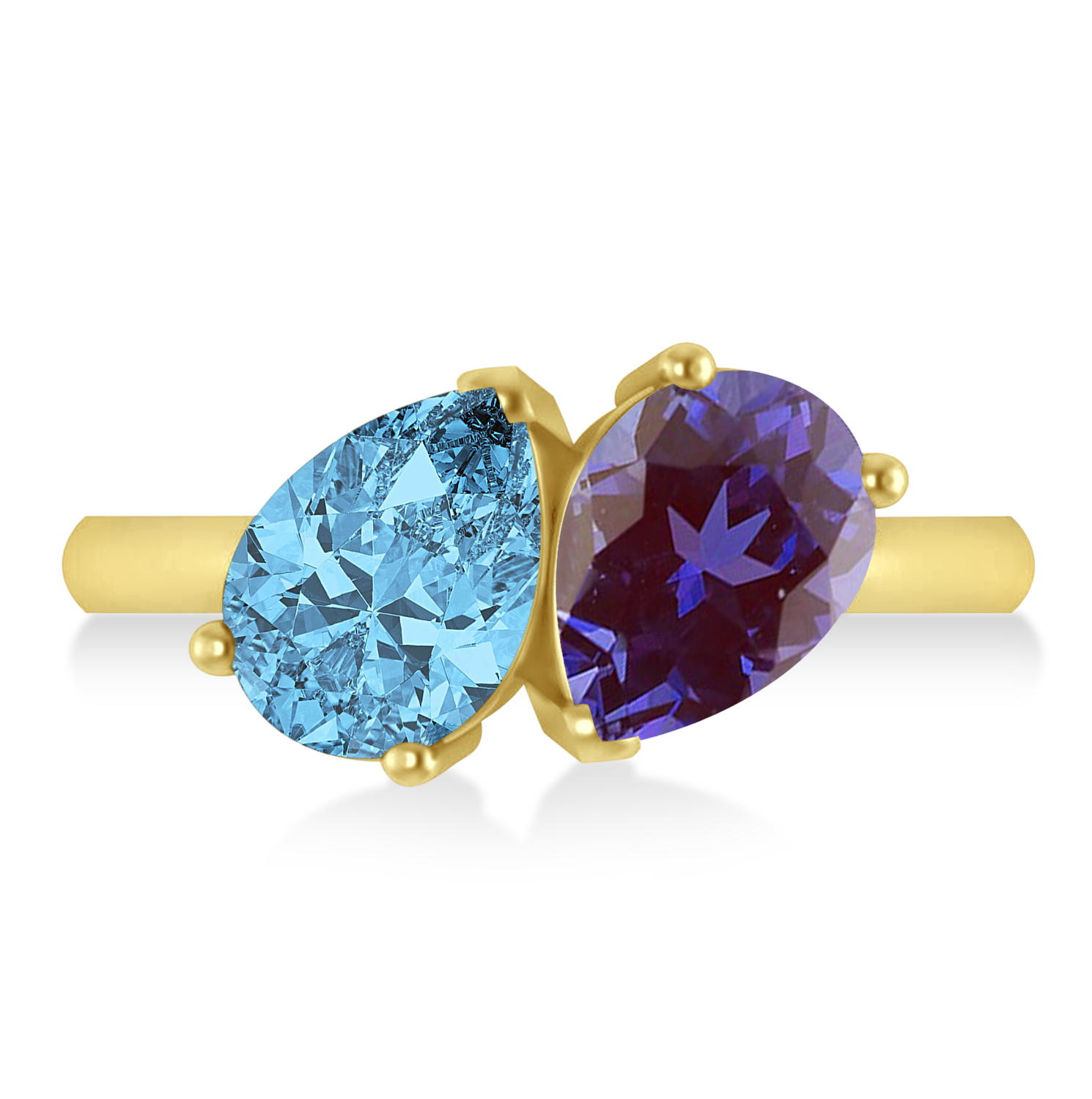 Pear/Pear Lab Alexandrite & Blue Topaz Toi et Moi Ring 14k Yellow Gold (4.00ct)