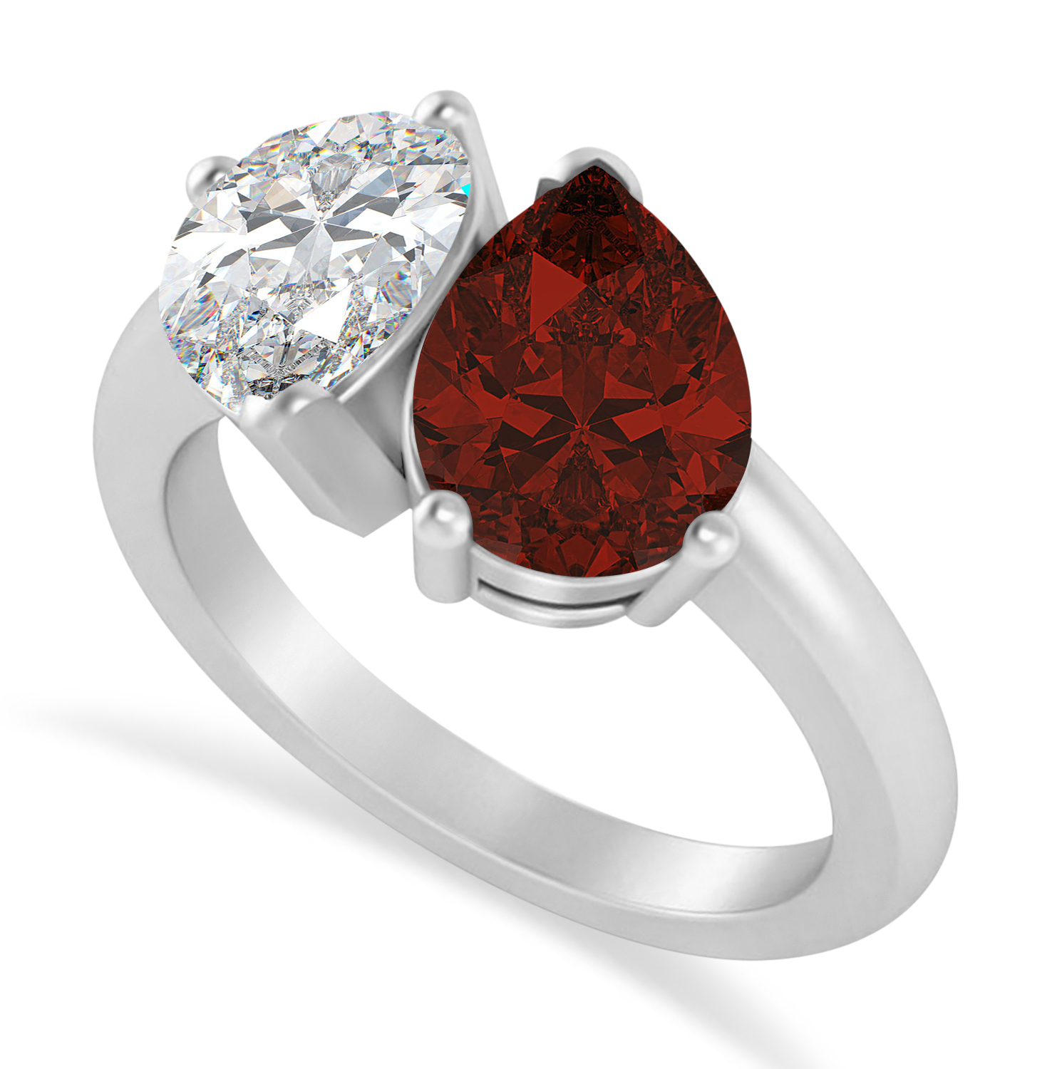 Pear/Pear Diamond & Garnet Toi et Moi Ring 14k White Gold (4.00ct)