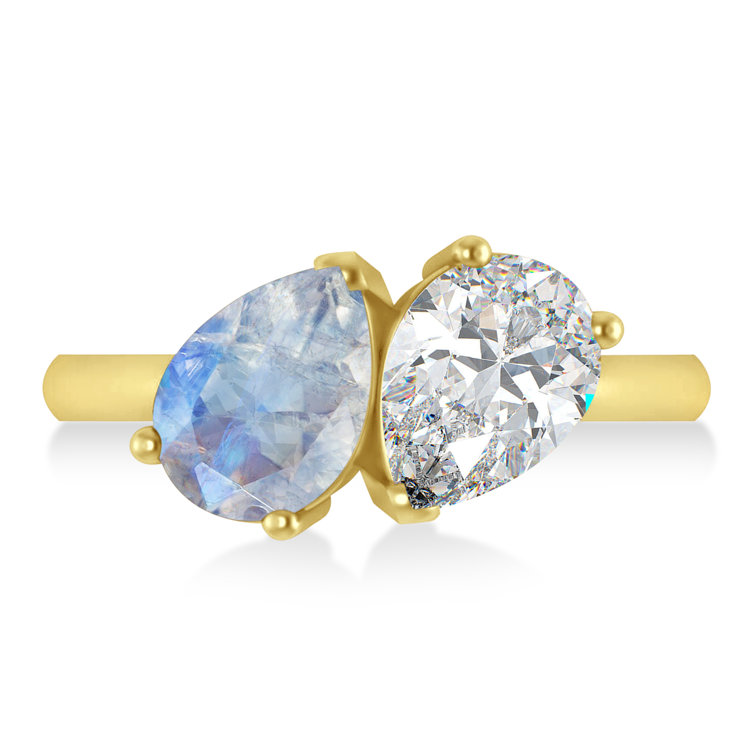 Pear/Pear Diamond & Moonstone Toi et Moi Ring 14k Yellow Gold (4.00ct)