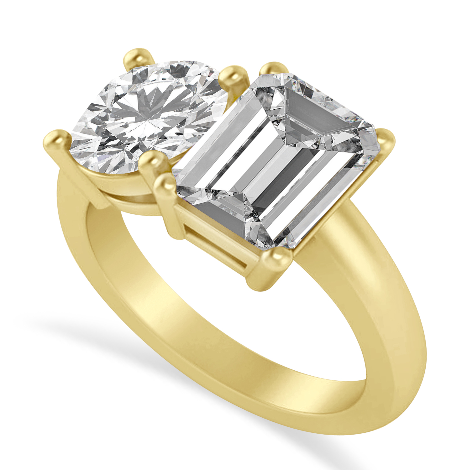 Emerald/Round Diamond Toi et Moi Ring 18k Yellow Gold (4.50ct)
