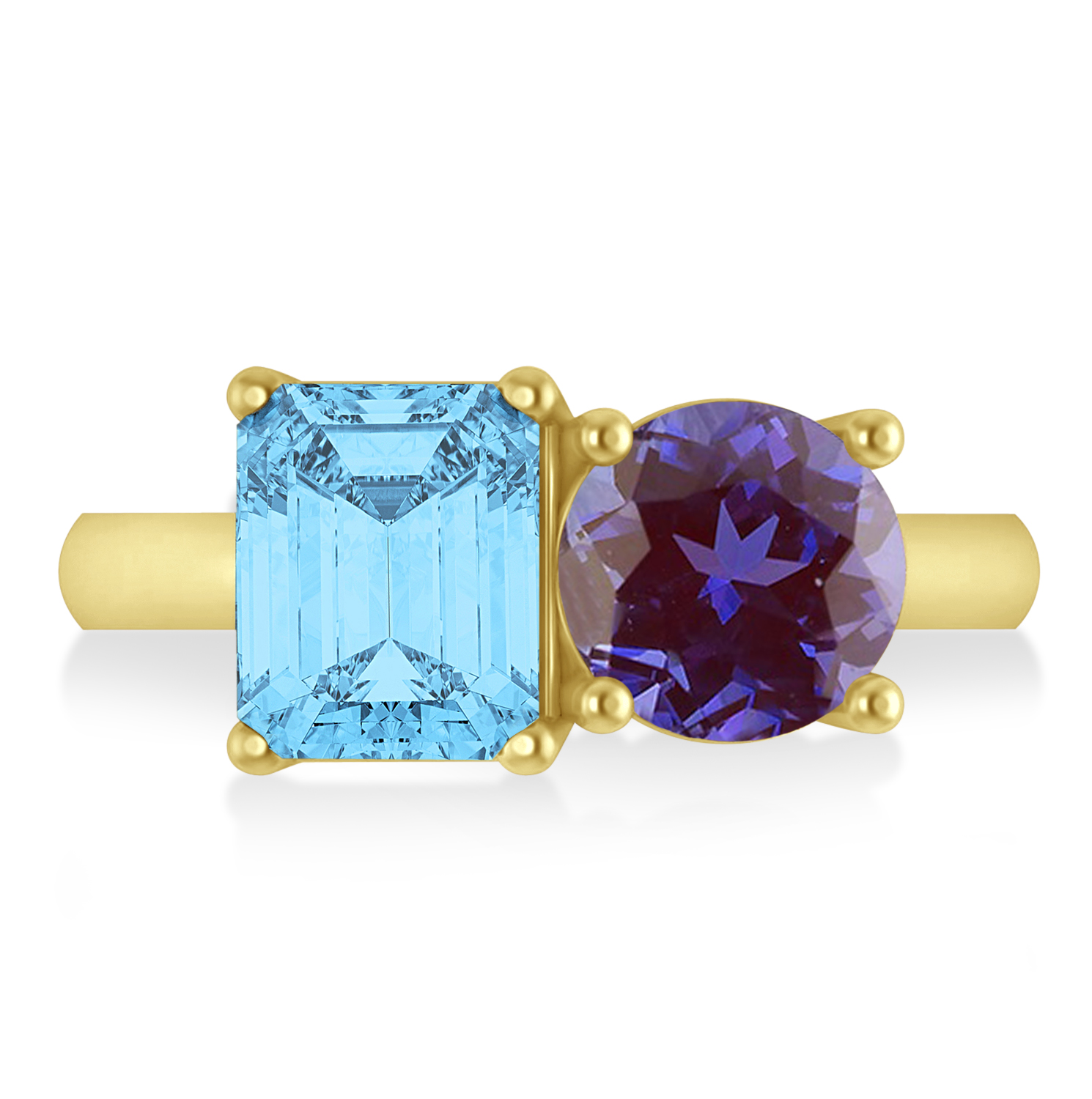 Emerald/Round Lab Alexandrite & Blue Topaz Toi et Moi Ring 14k Yellow Gold (4.50ct)