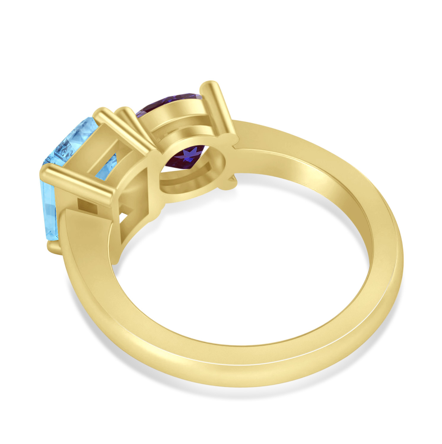 Emerald/Round Lab Alexandrite & Blue Topaz Toi et Moi Ring 14k Yellow Gold (4.50ct)