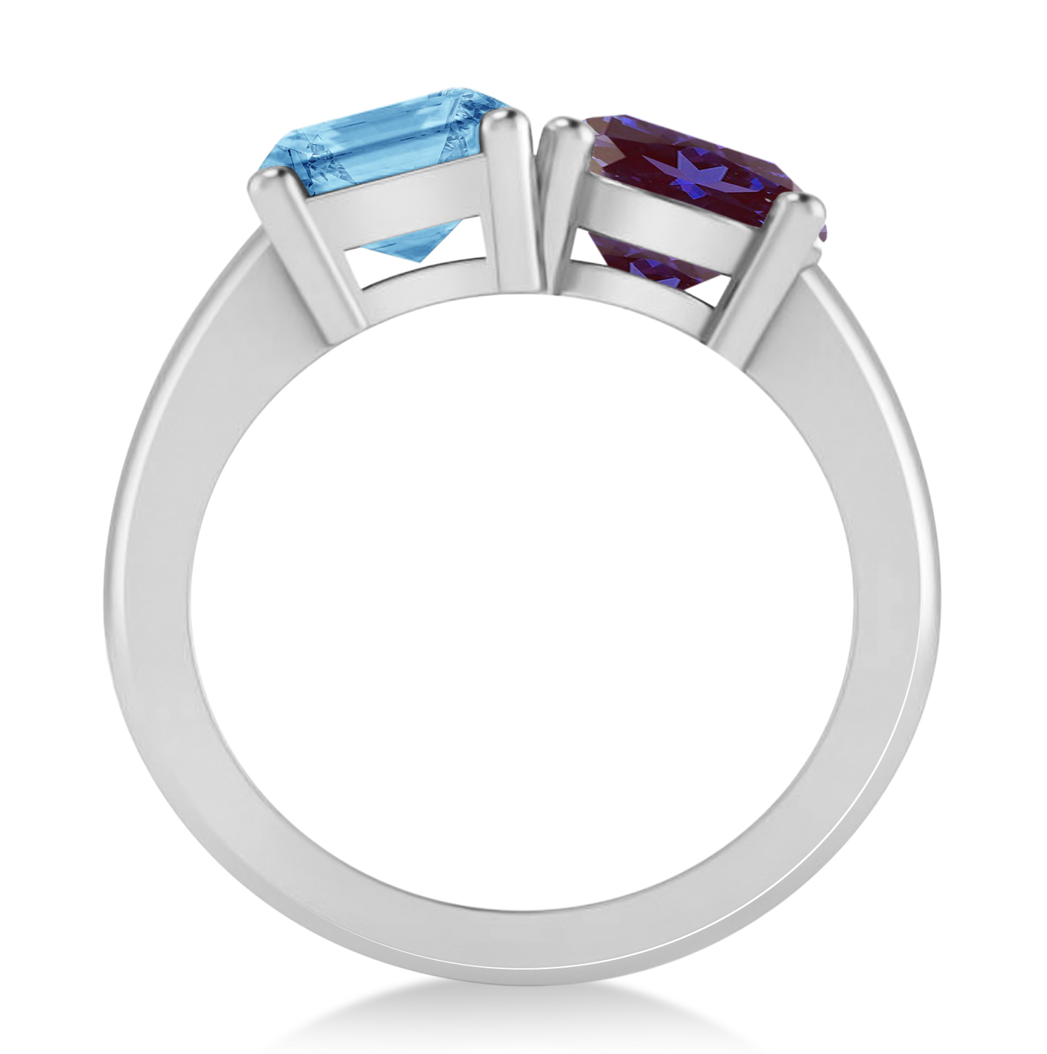 Emerald/Round Lab Alexandrite & Blue Topaz Toi et Moi Ring 18k White Gold (4.50ct)