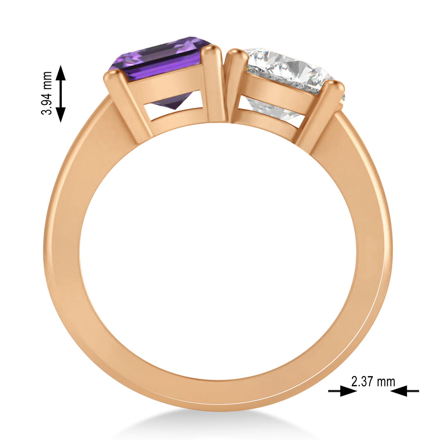 Emerald/Round Diamond & Amethyst Toi et Moi Ring 14k Rose Gold (4.50ct)