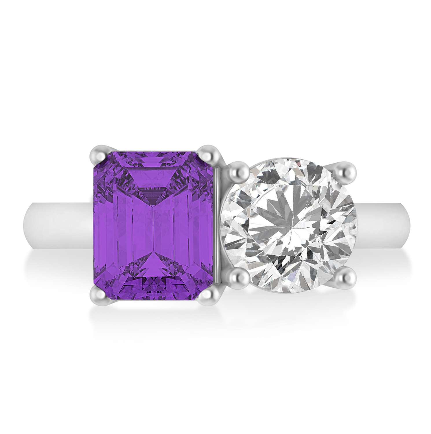 Emerald/Round Diamond & Amethyst Toi et Moi Ring 18k White Gold (4.50ct)