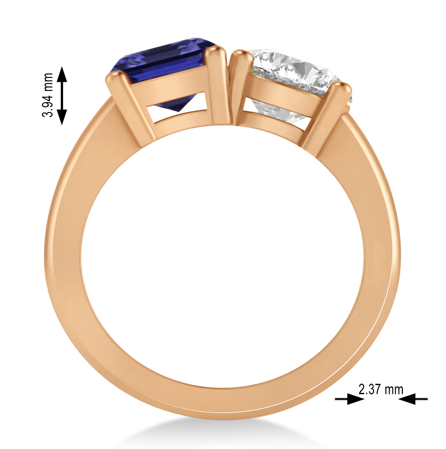 Emerald/Round Diamond & Blue Sapphire Toi et Moi Ring 18k Rose Gold (4.50ct)