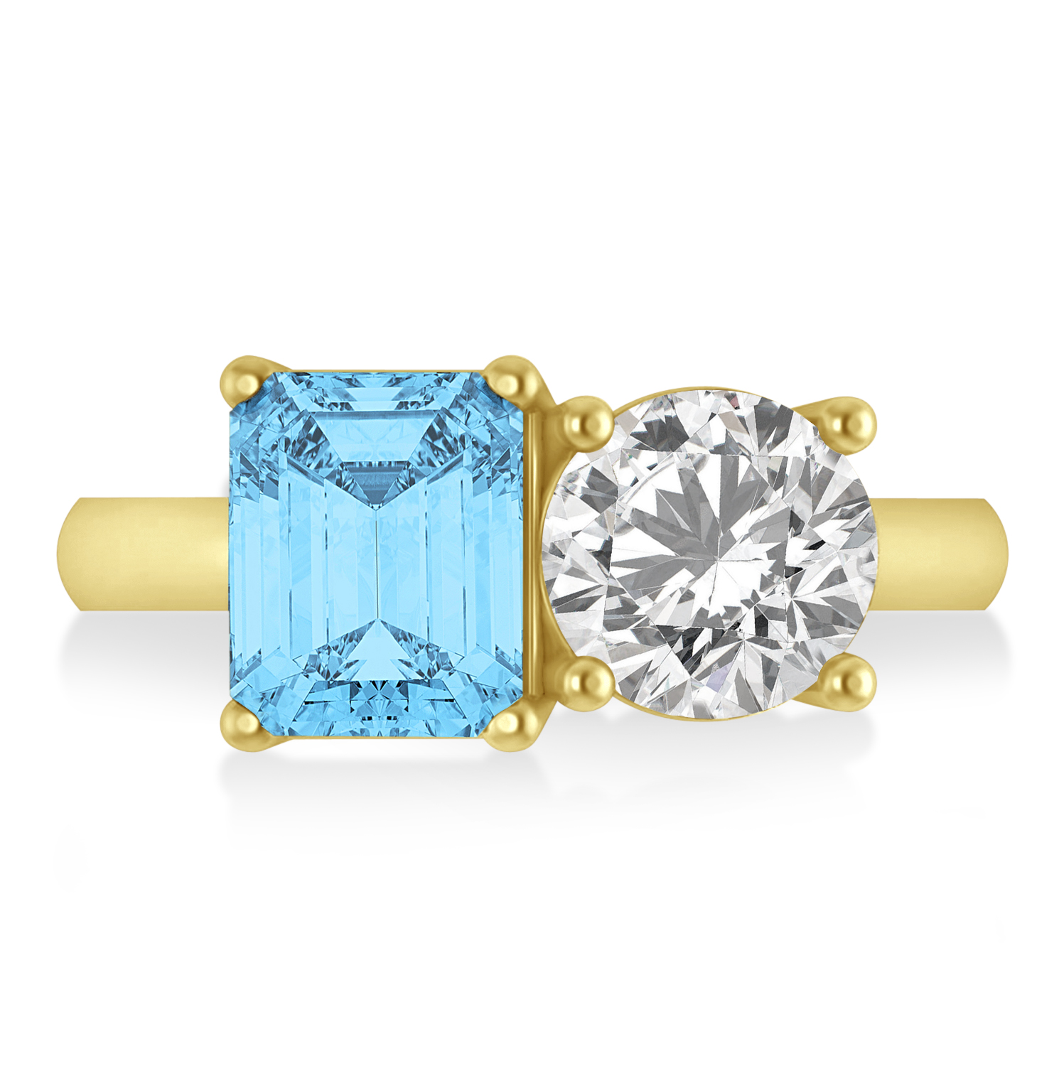 Emerald/Round Diamond & Blue Topaz Toi et Moi Ring 14k Yellow Gold (4.50ct)
