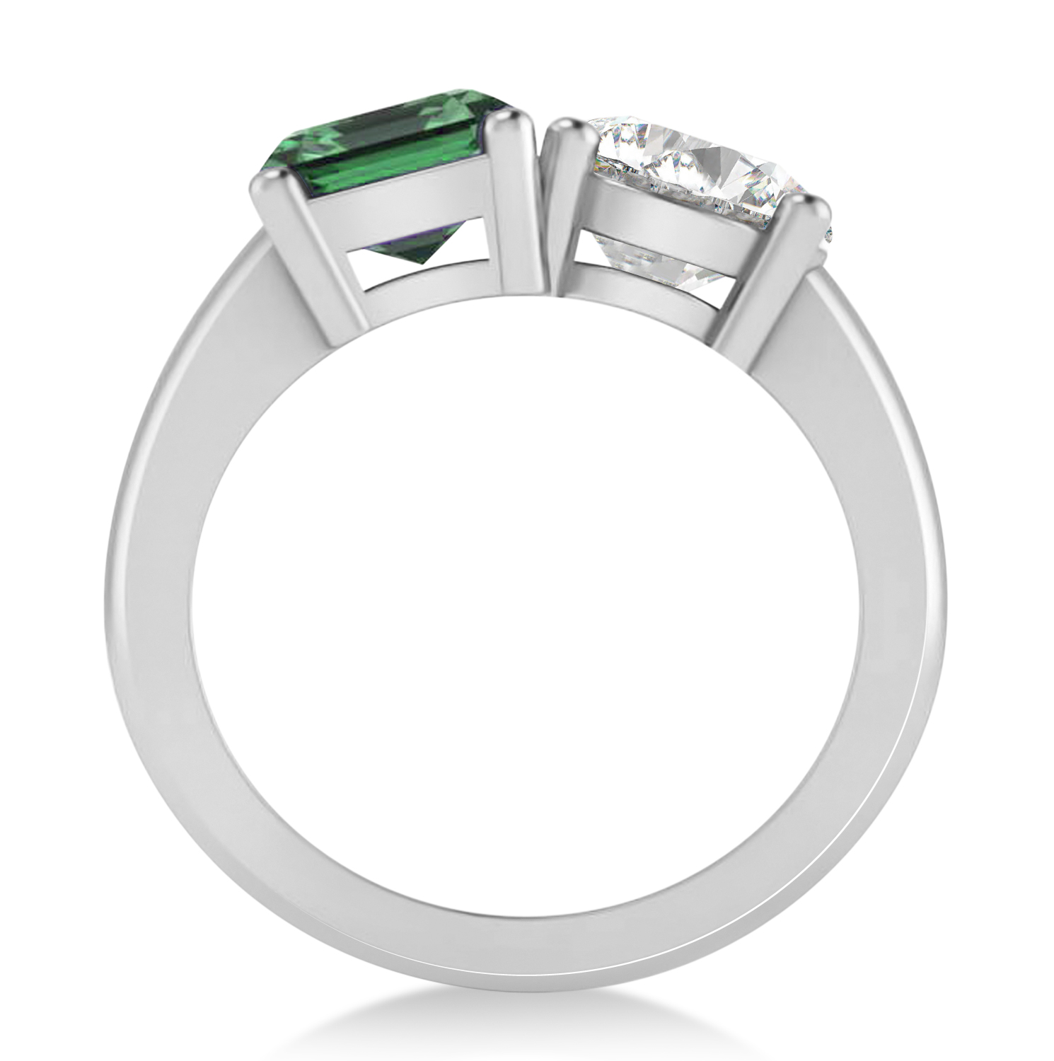 Emerald/Round Diamond & Emerald Toi et Moi Ring 18k White Gold (4.50ct)