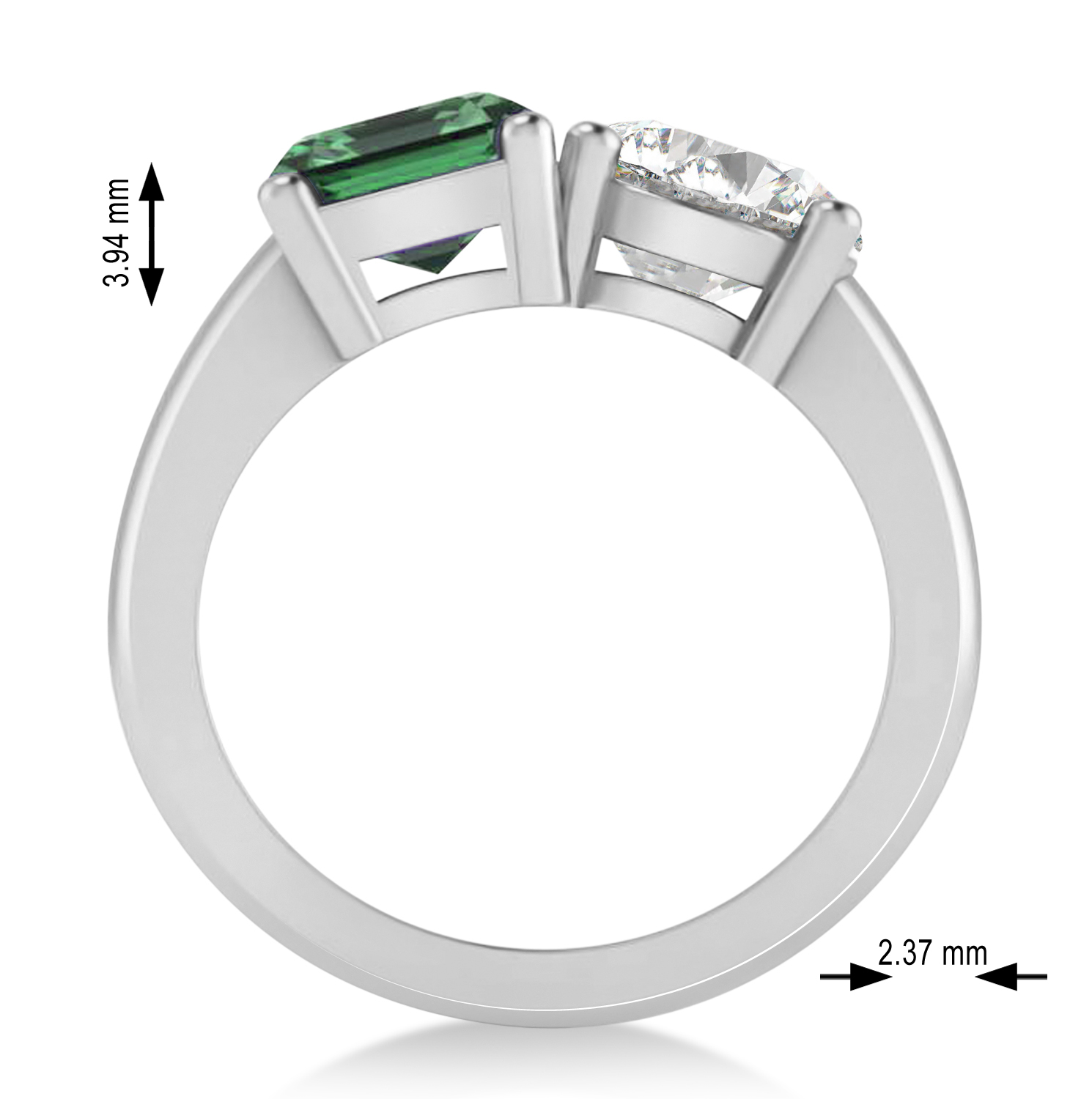 Emerald/Round Diamond & Emerald Toi et Moi Ring 18k White Gold (4.50ct)