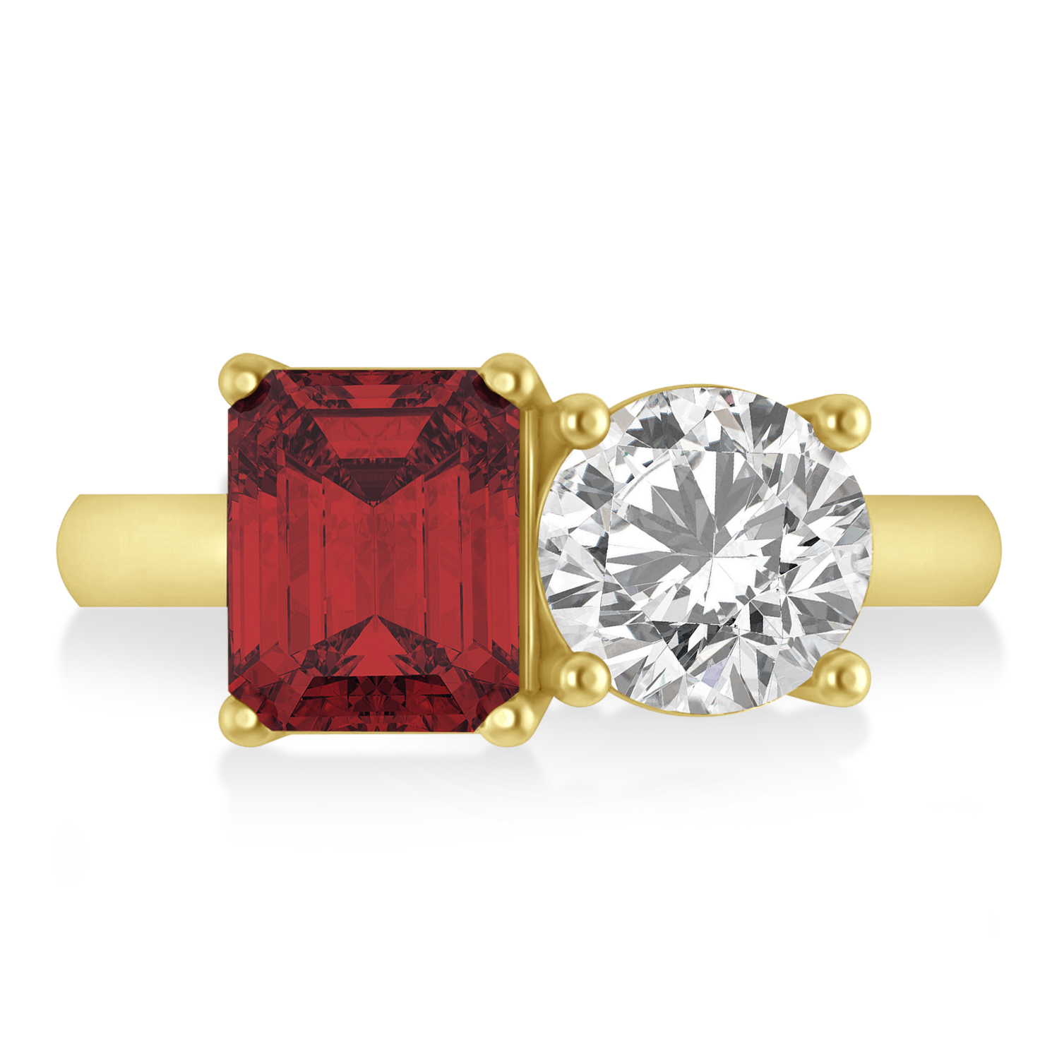 Emerald/Round Diamond & Garnet Toi et Moi Ring 14k Yellow Gold (4.50ct)
