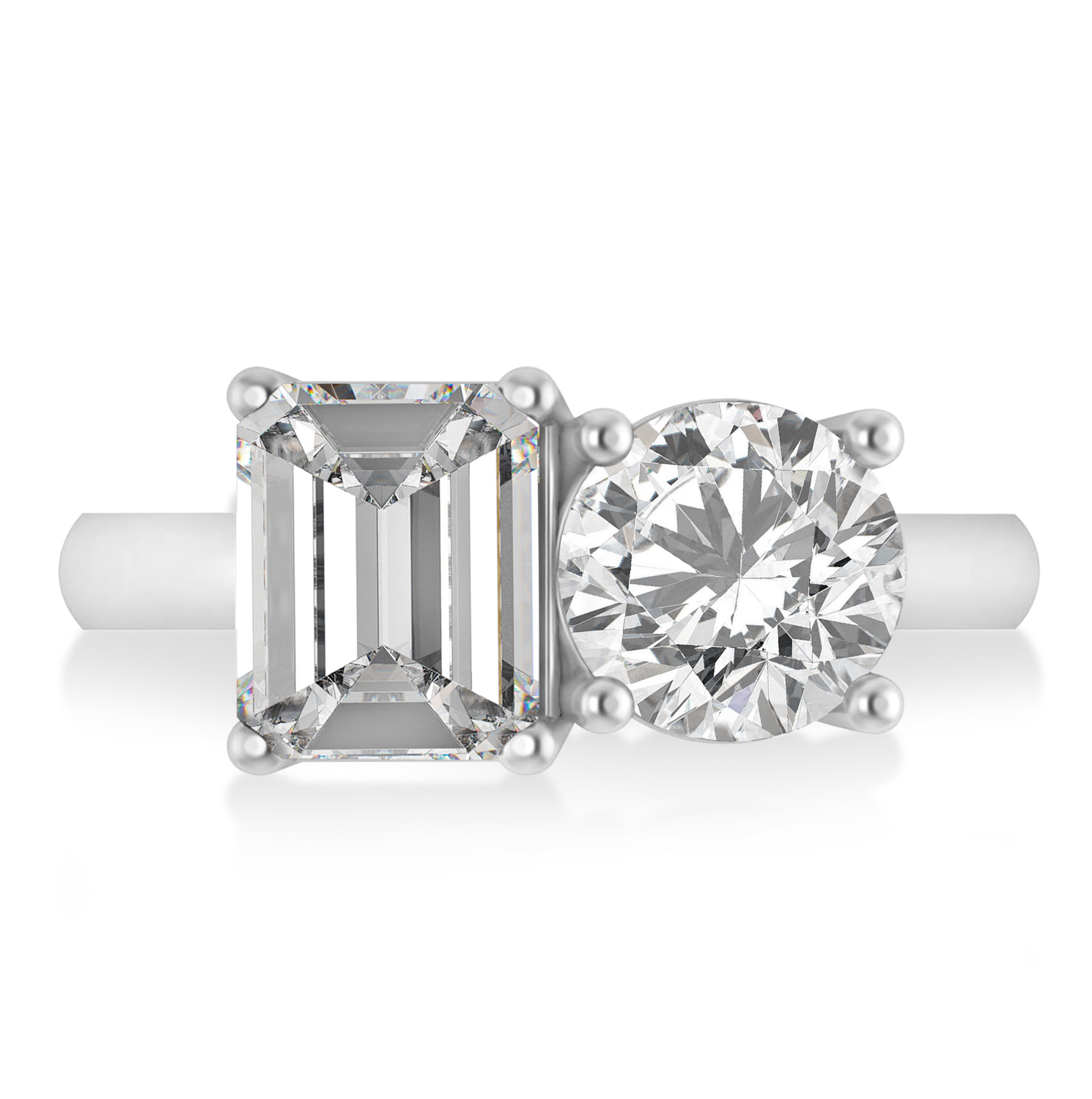 Emerald/Round Moissanite Toi et Moi Ring 18k White Gold (4.50ct)