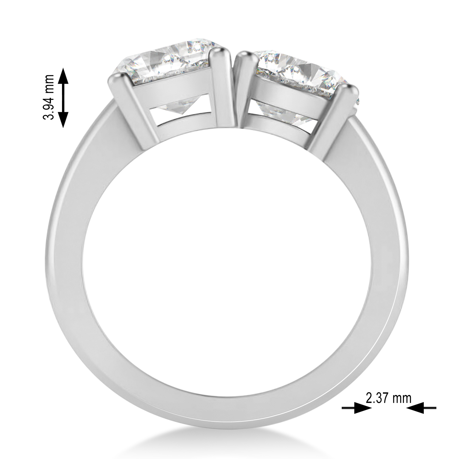 Emerald/Round Moissanite Toi et Moi Ring 18k White Gold (4.50ct)