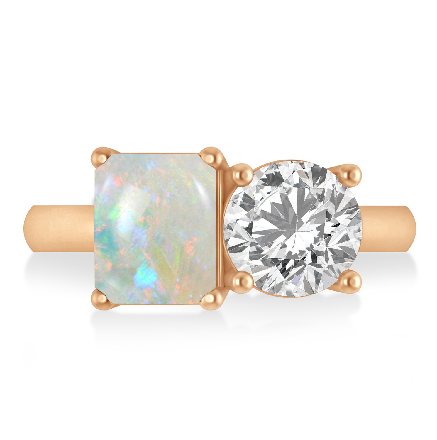 Emerald/Round Diamond & Opal Toi et Moi Ring 18k Rose Gold (4.50ct)