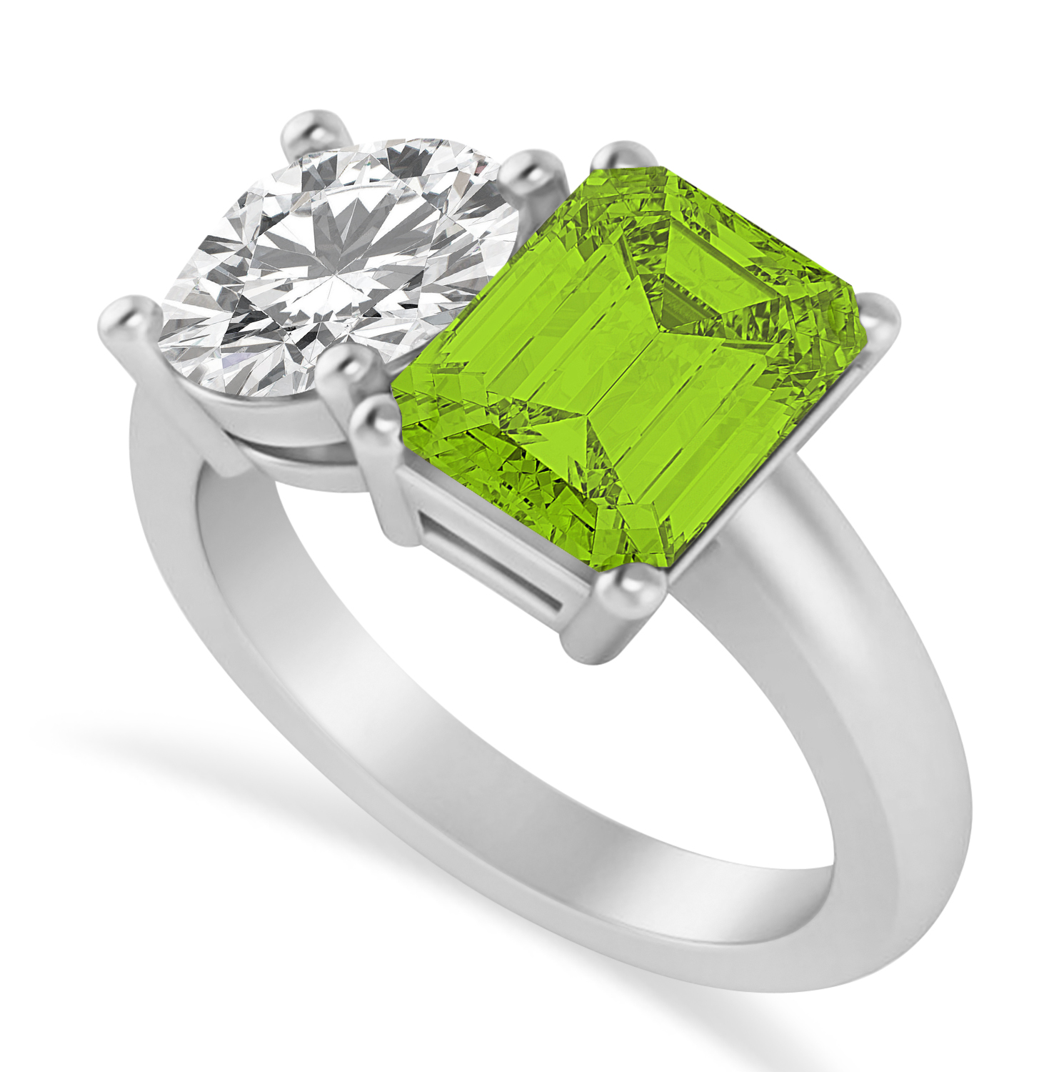 Emerald/Round Diamond & Peridot Toi et Moi Ring 14k White Gold (4.50ct)