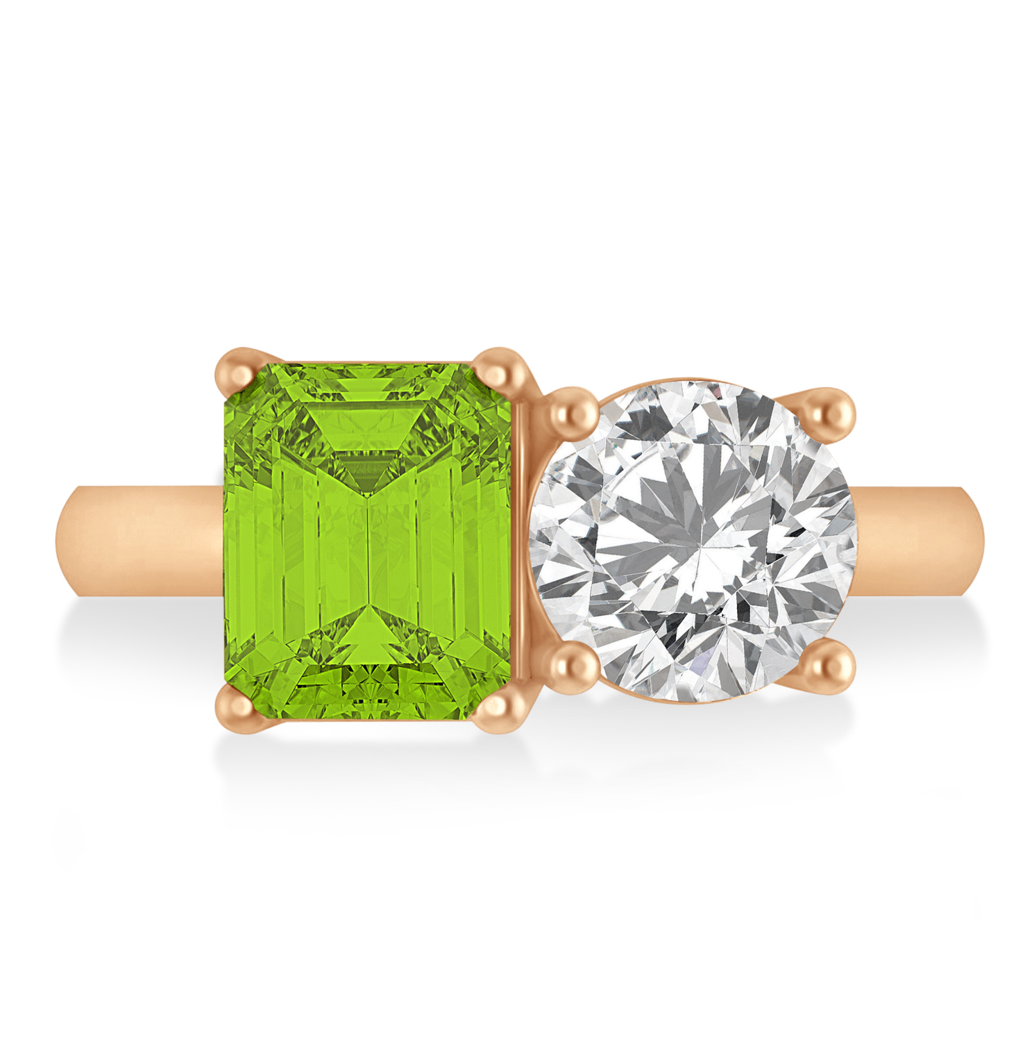 Emerald/Round Diamond & Peridot Toi et Moi Ring 18k Rose Gold (4.50ct)