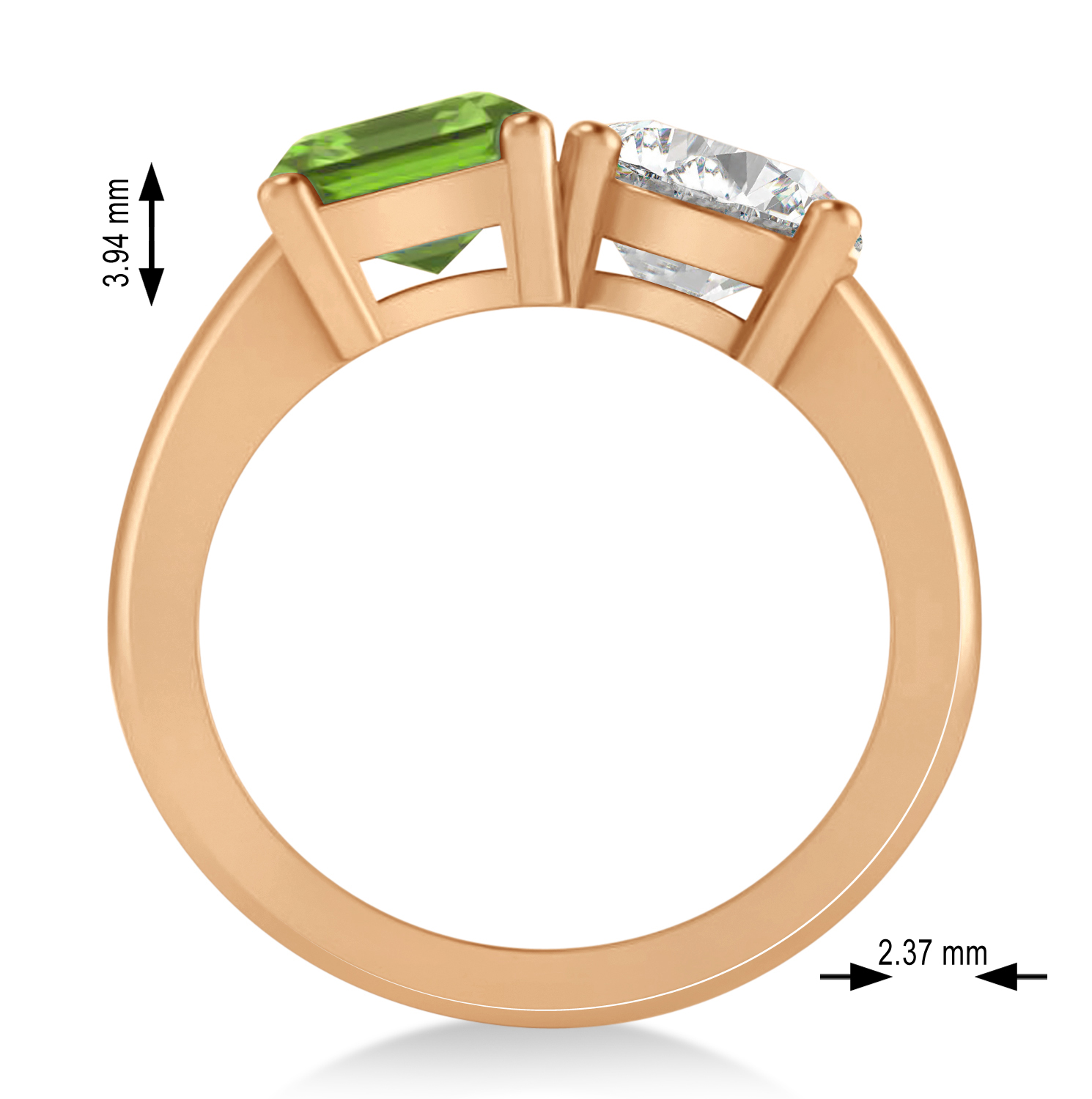 Emerald/Round Diamond & Peridot Toi et Moi Ring 18k Rose Gold (4.50ct)
