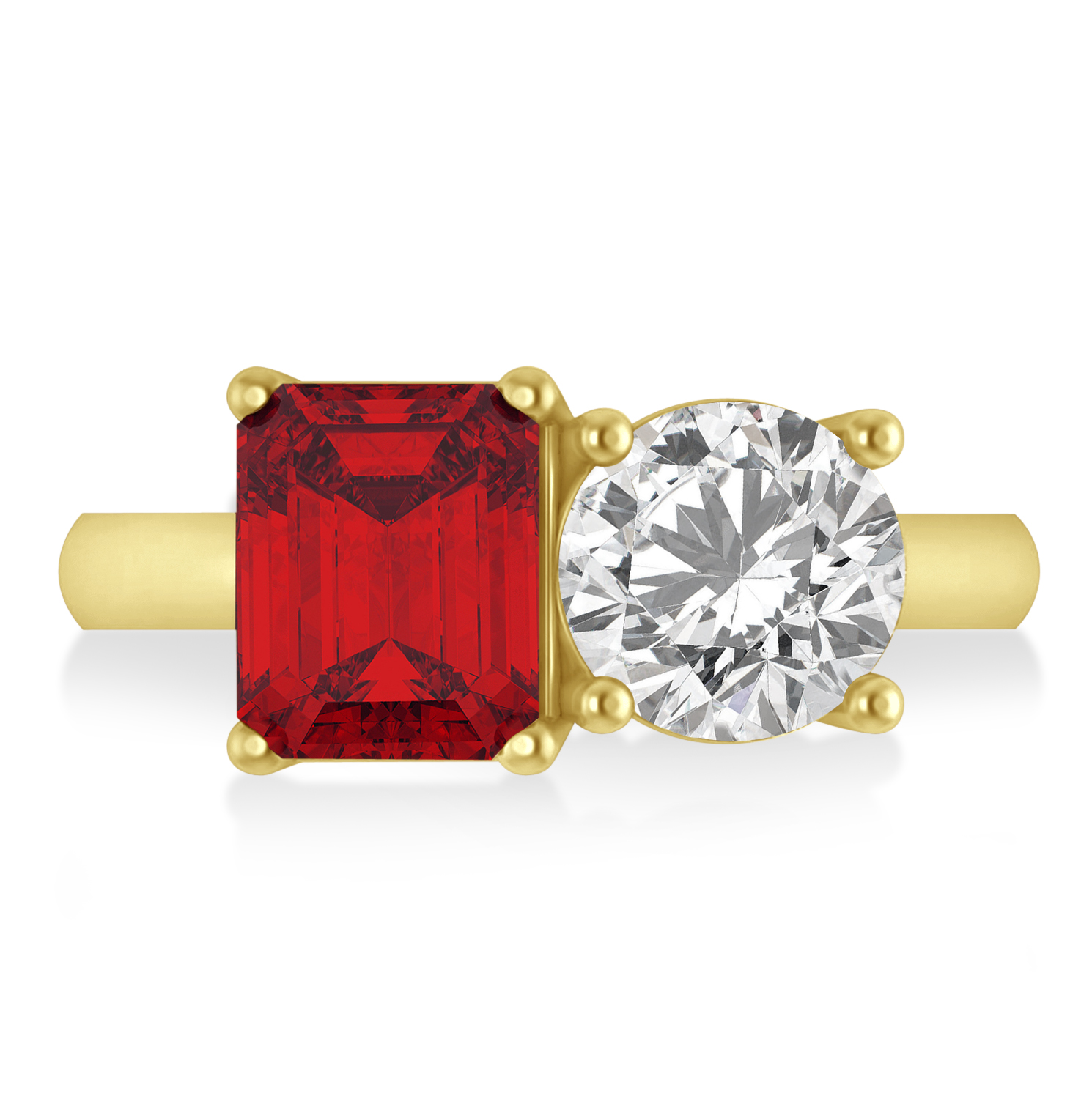 Emerald/Round Diamond & Ruby Toi et Moi Ring 14k Yellow Gold (4.50ct)