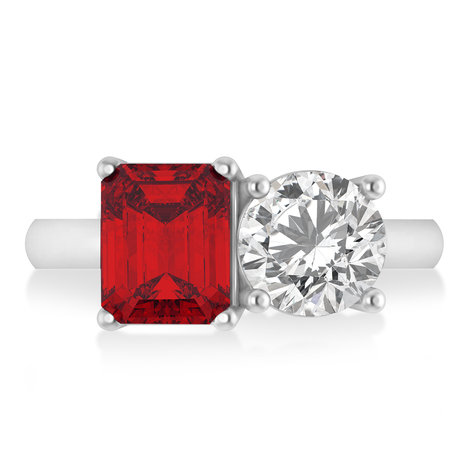 Emerald/Round Diamond & Ruby Toi et Moi Ring Platinum (4.50ct)