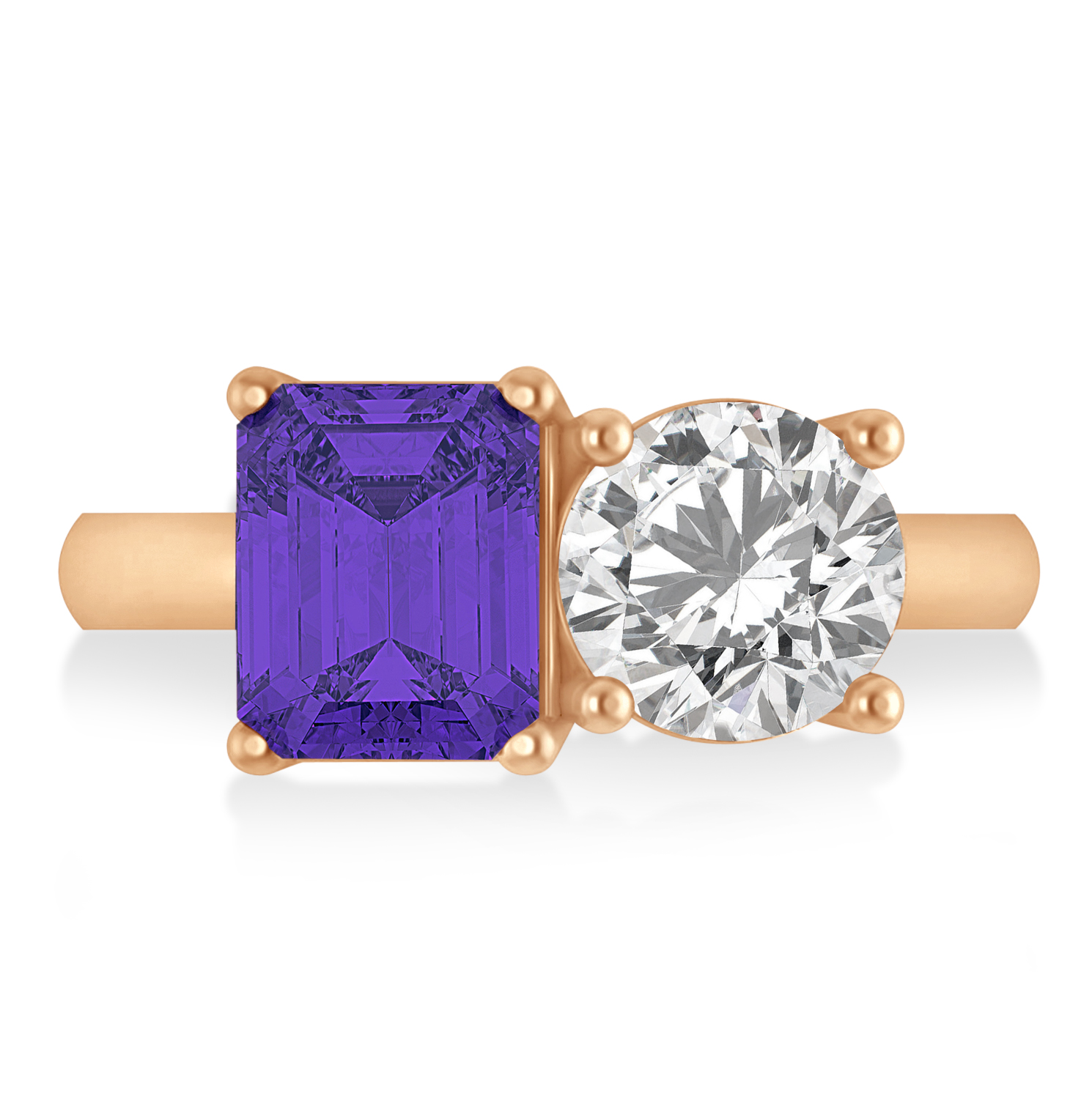 Emerald/Round Diamond & Tanzanite Toi et Moi Ring 14k Rose Gold (4.50ct)