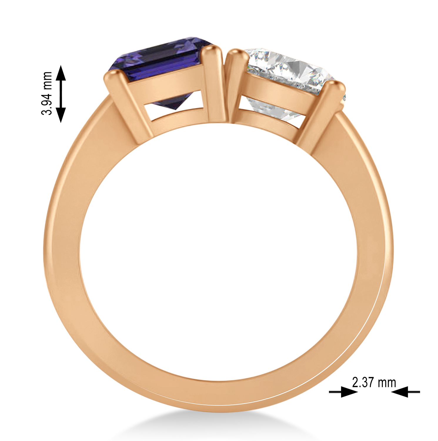 Emerald/Round Diamond & Tanzanite Toi et Moi Ring 14k Rose Gold (4.50ct)