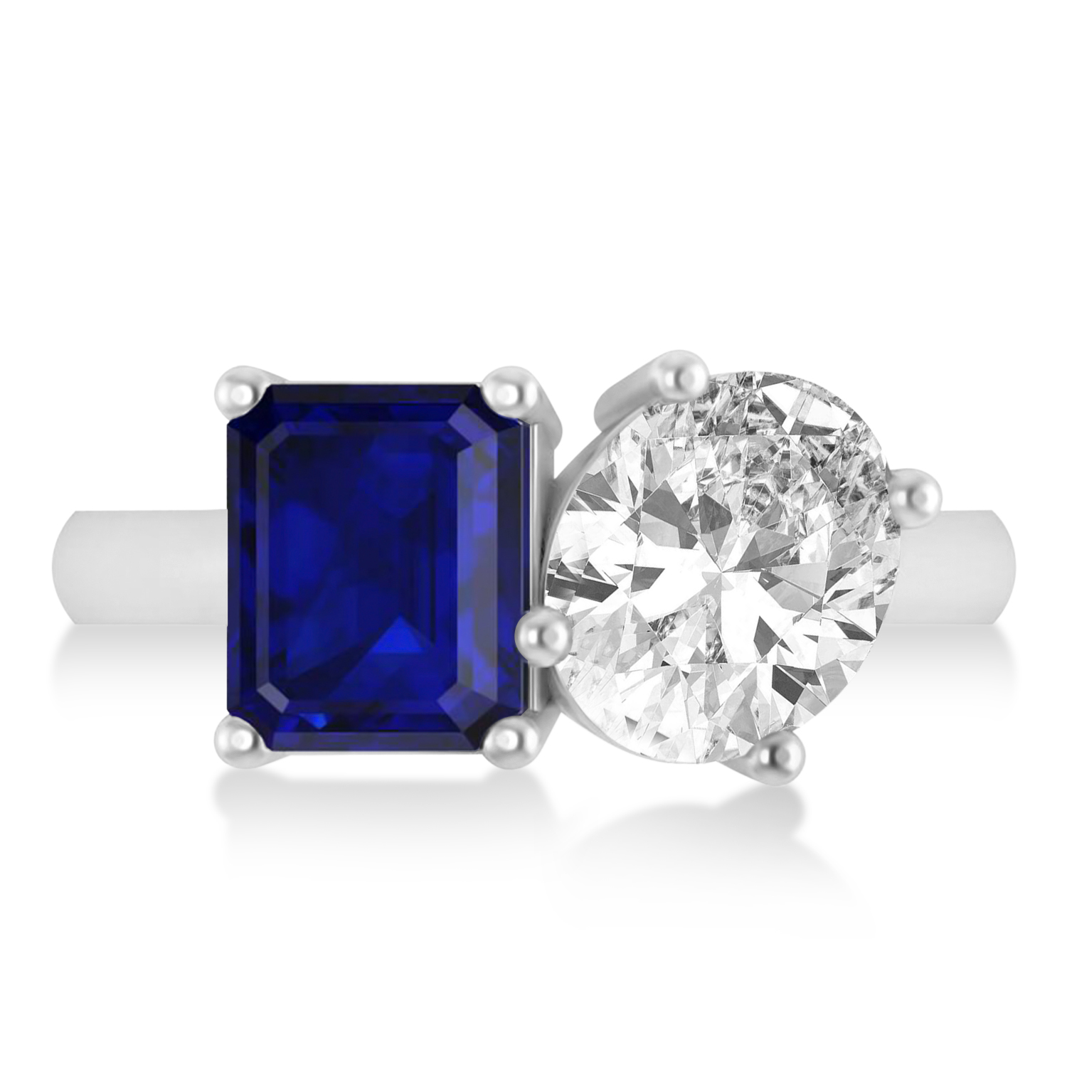 Emerald/Oval Diamond & Blue Sapphire Toi et Moi Ring 18k White Gold (5.50ct)