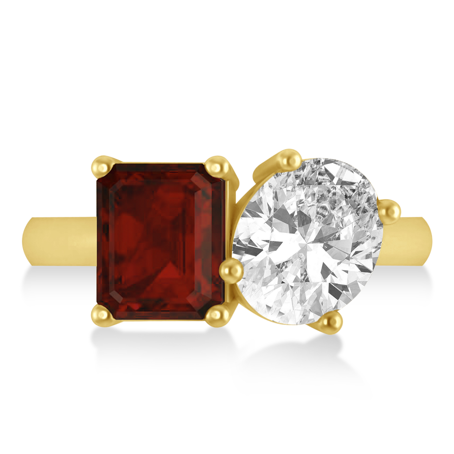 Emerald/Oval Diamond & Garnet Toi et Moi Ring 18k Yellow Gold (5.50ct)