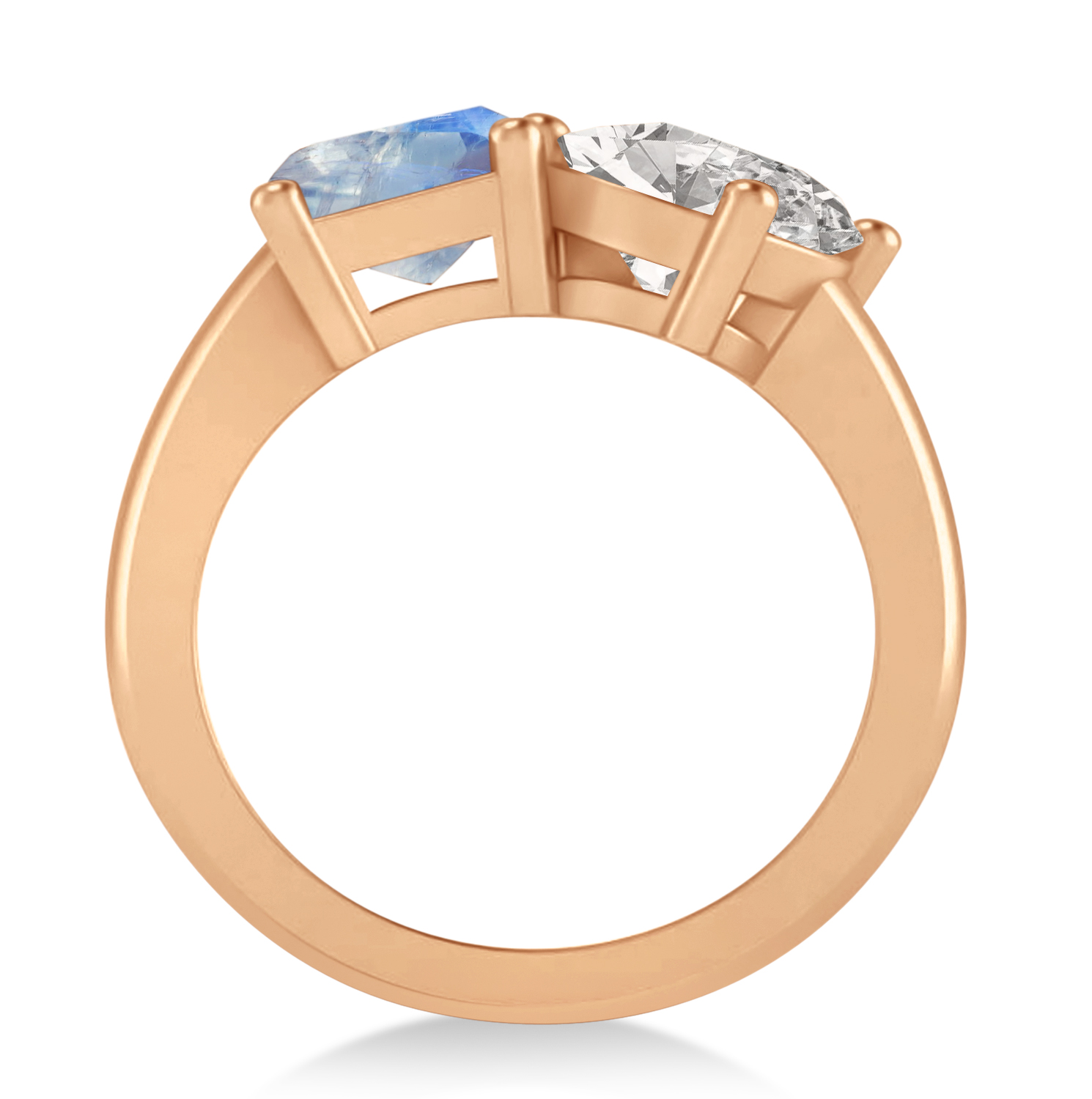 Emerald/Oval Diamond & Moonstone Toi et Moi Ring 18k Rose Gold (5.50ct)