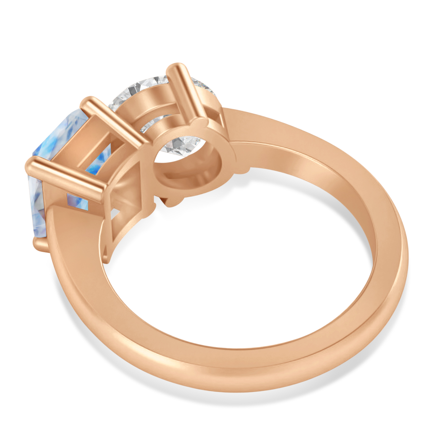 Emerald/Oval Diamond & Moonstone Toi et Moi Ring 18k Rose Gold (5.50ct)