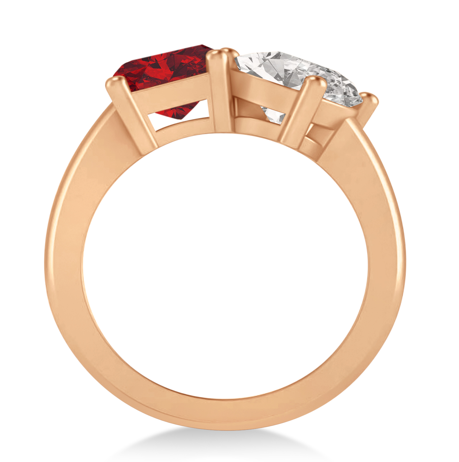 Emerald/Oval Diamond & Ruby Toi et Moi Ring 18k Rose Gold (5.50ct)