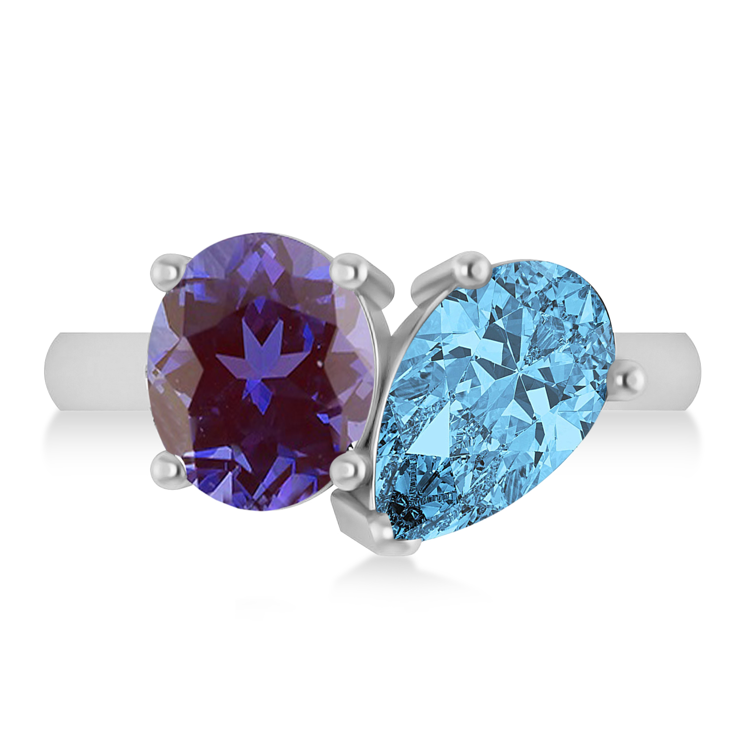 Pear/Oval Lab Alexandrite & Blue Topaz Toi et Moi Ring 18k White Gold (6.00ct)