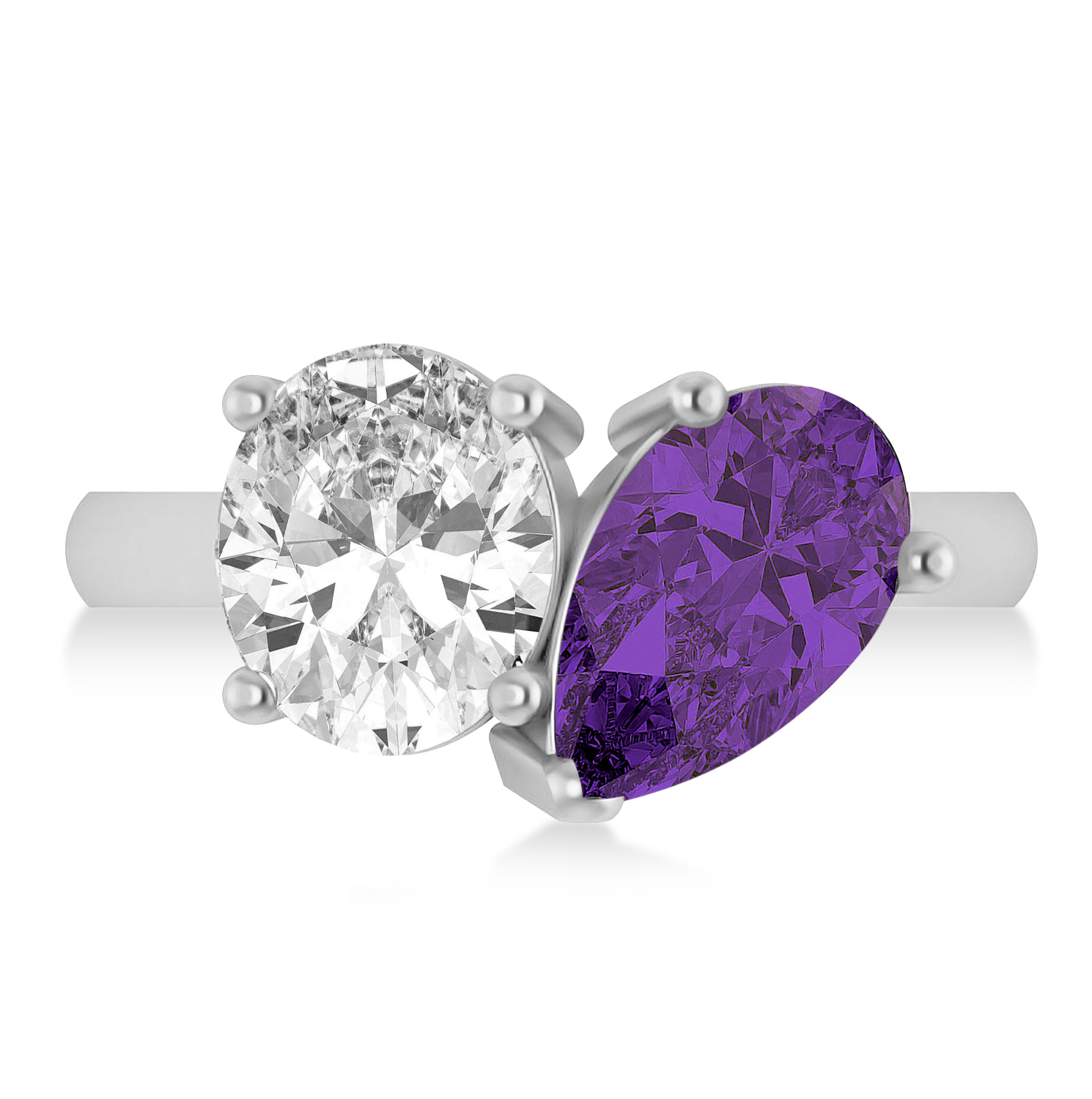 Pear/Oval Diamond & Amethyst Toi et Moi Ring 14k White Gold (6.00ct)