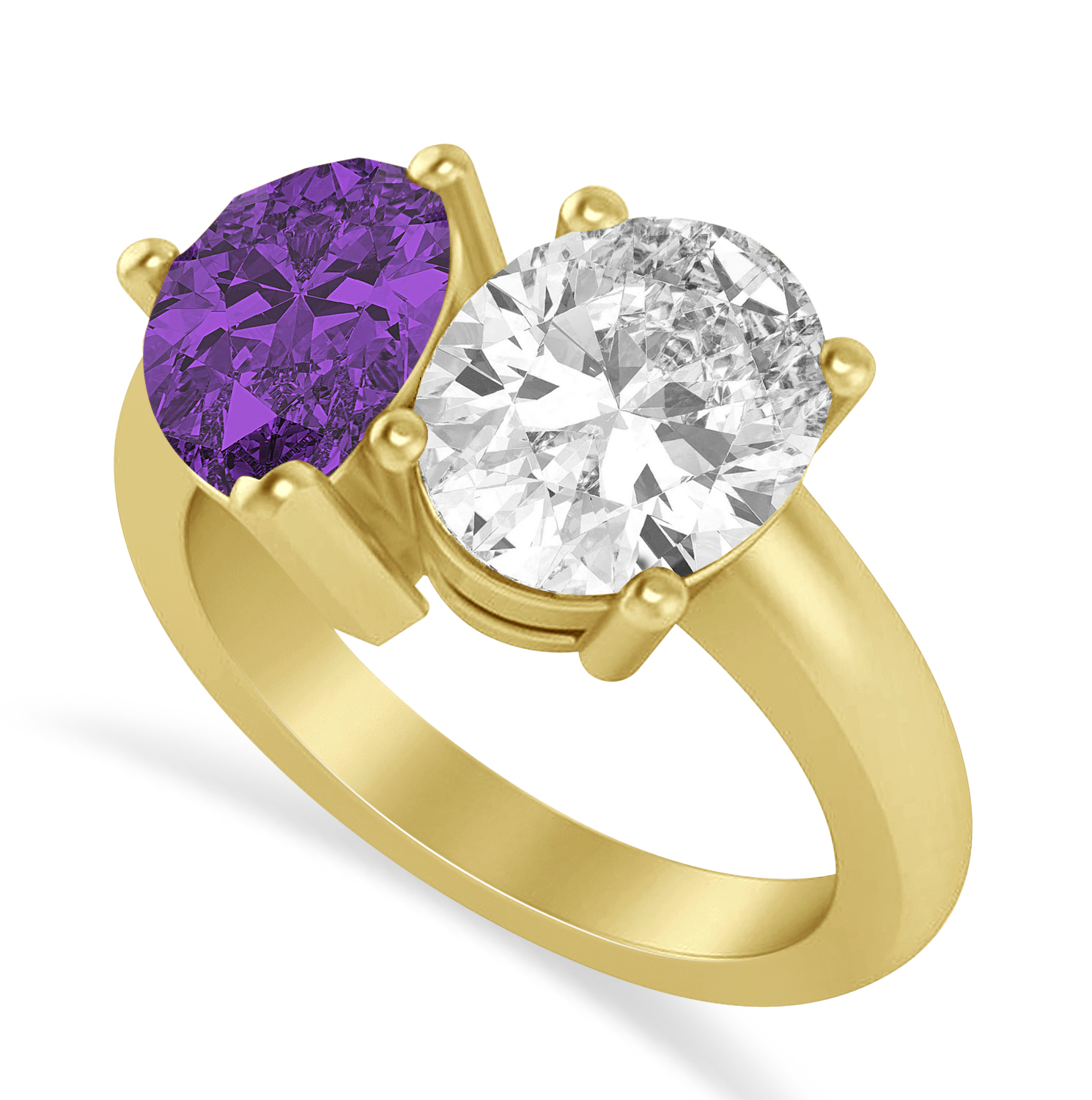 Pear/Oval Diamond & Amethyst Toi et Moi Ring 18k Yellow Gold (6.00ct)