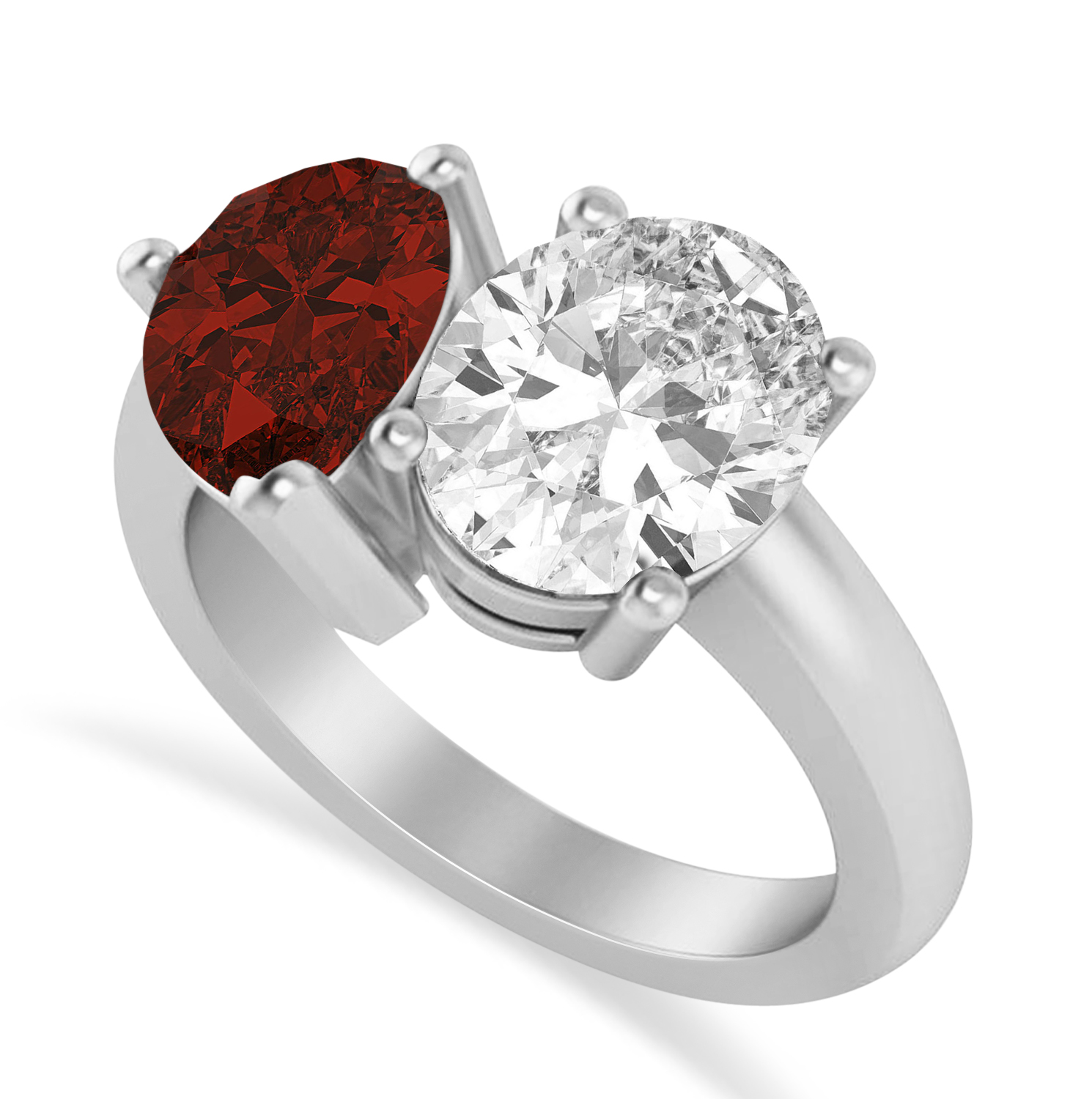 Pear/Oval Diamond & Garnet Toi et Moi Ring 14k White Gold (6.00ct)