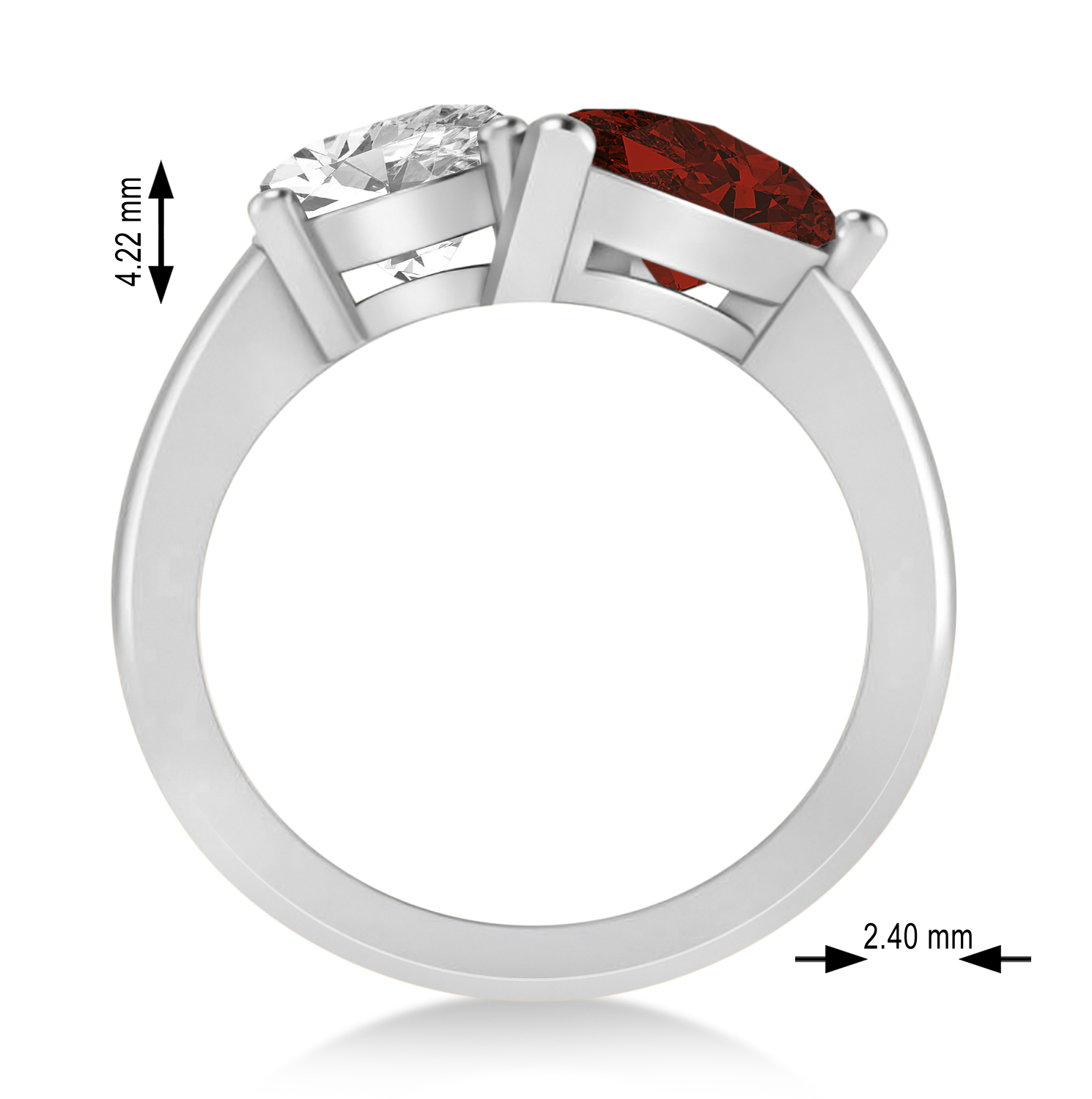 Pear/Oval Diamond & Garnet Toi et Moi Ring 18k White Gold (6.00ct)