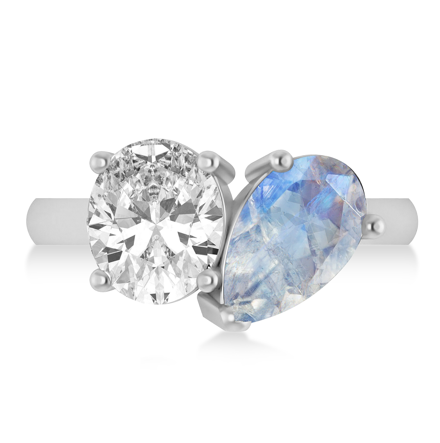 Pear/Oval Diamond & Moonstone Toi et Moi Ring 18k White Gold (6.00ct)