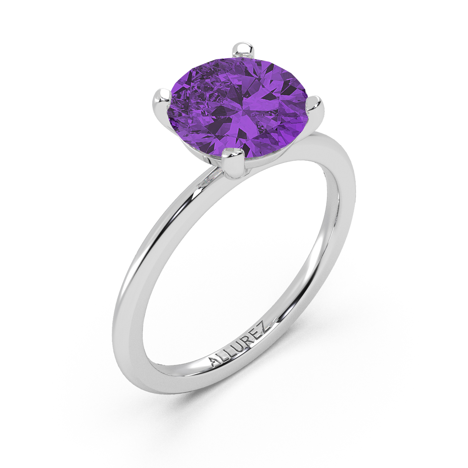 Amethyst Solitaire Engagement Ring 14K White Gold (2.75ct)