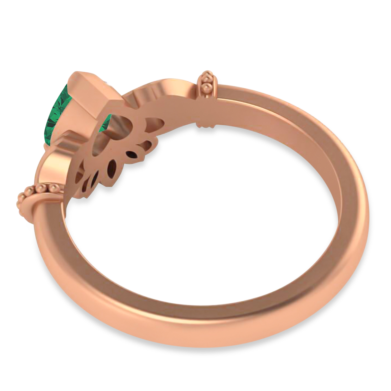 Lab-Grown Emerald Heart & Marquise  Claddagh Ring 14K Rose Gold (0.81ct)