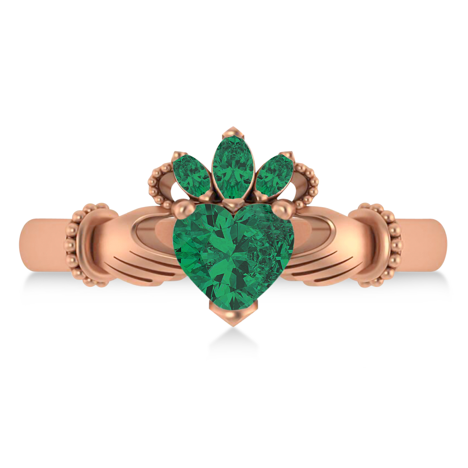 Emerald Heart & Marquise  Claddagh Ring 14K Rose Gold (0.81ct)