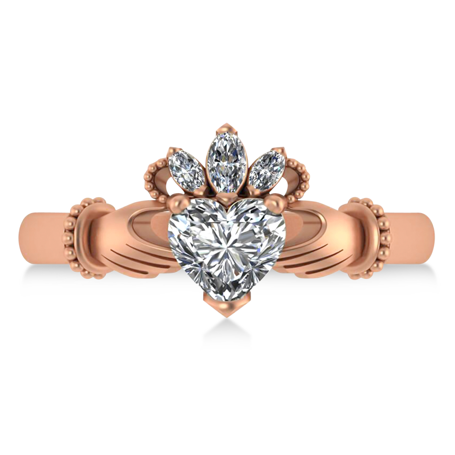 Diamond Heart & Marquise  Claddagh Ring 14K Rose Gold (0.89ct)