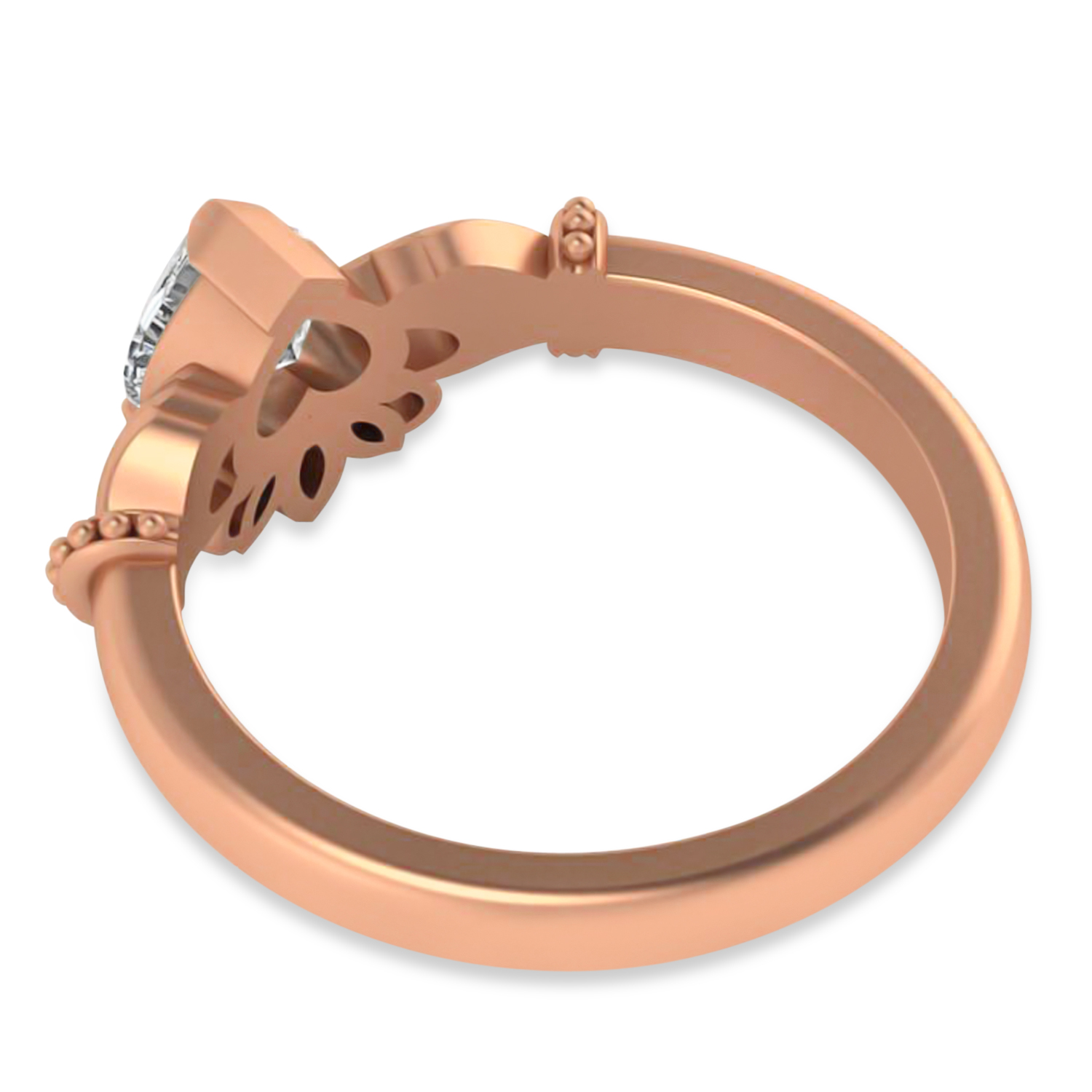 Diamond Heart & Marquise  Claddagh Ring 14K Rose Gold (0.89ct)