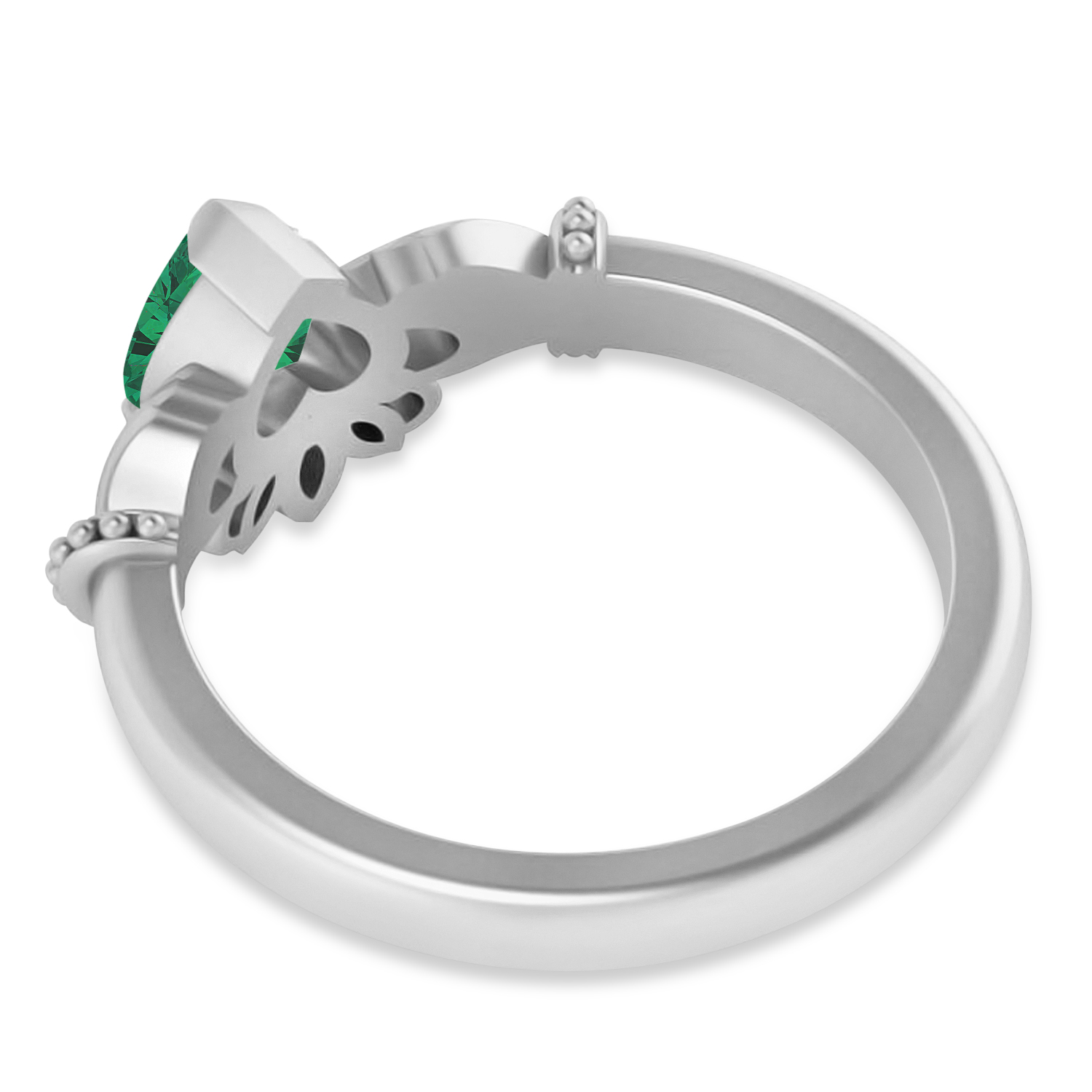 Emerald Heart & Marquise  Claddagh Ring 14K White Gold (0.81ct)